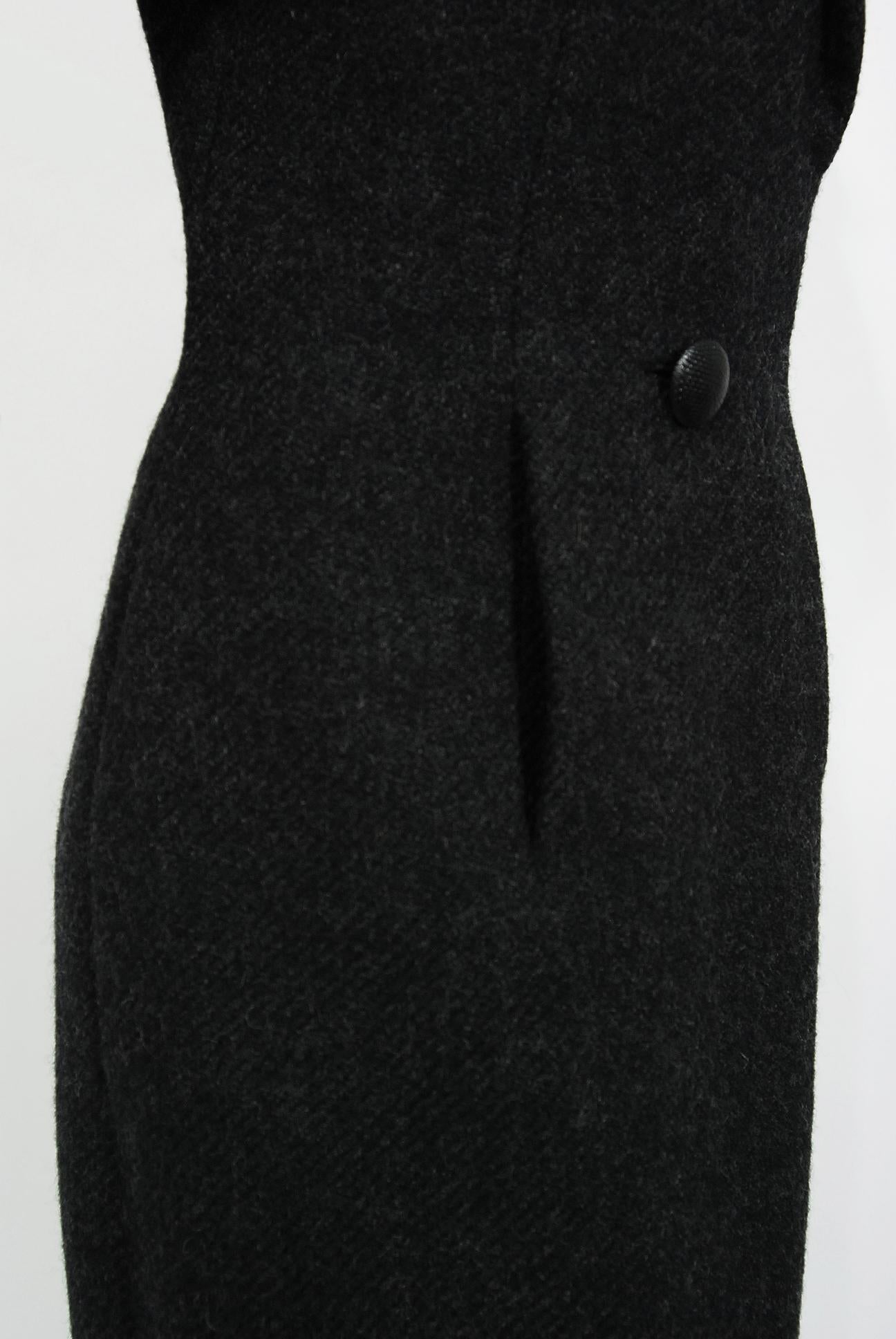 Black 1955 Christian Dior Haute Couture Documented Charcoal-Gray Wool Sheath Dress 