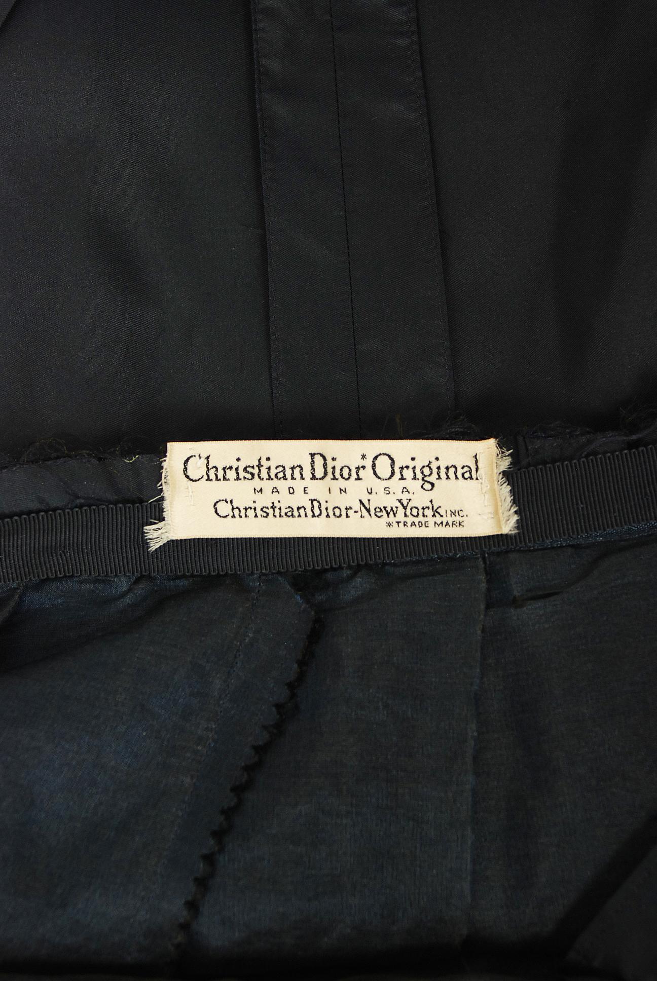 Women's 1955 Christian Dior Lifetime Navy-Blue Silk Full Skirt Rhinestone New Look Dress