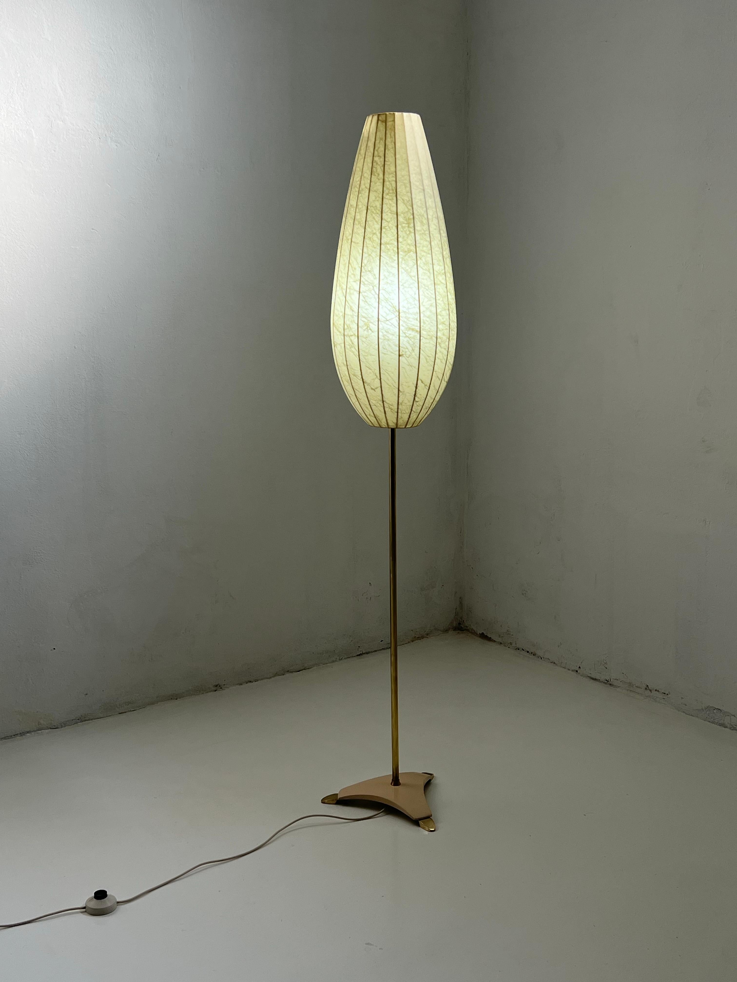 1955 Cocoon floor lamp with brass and cast iron base, produced by A.Eisenkeil. 7