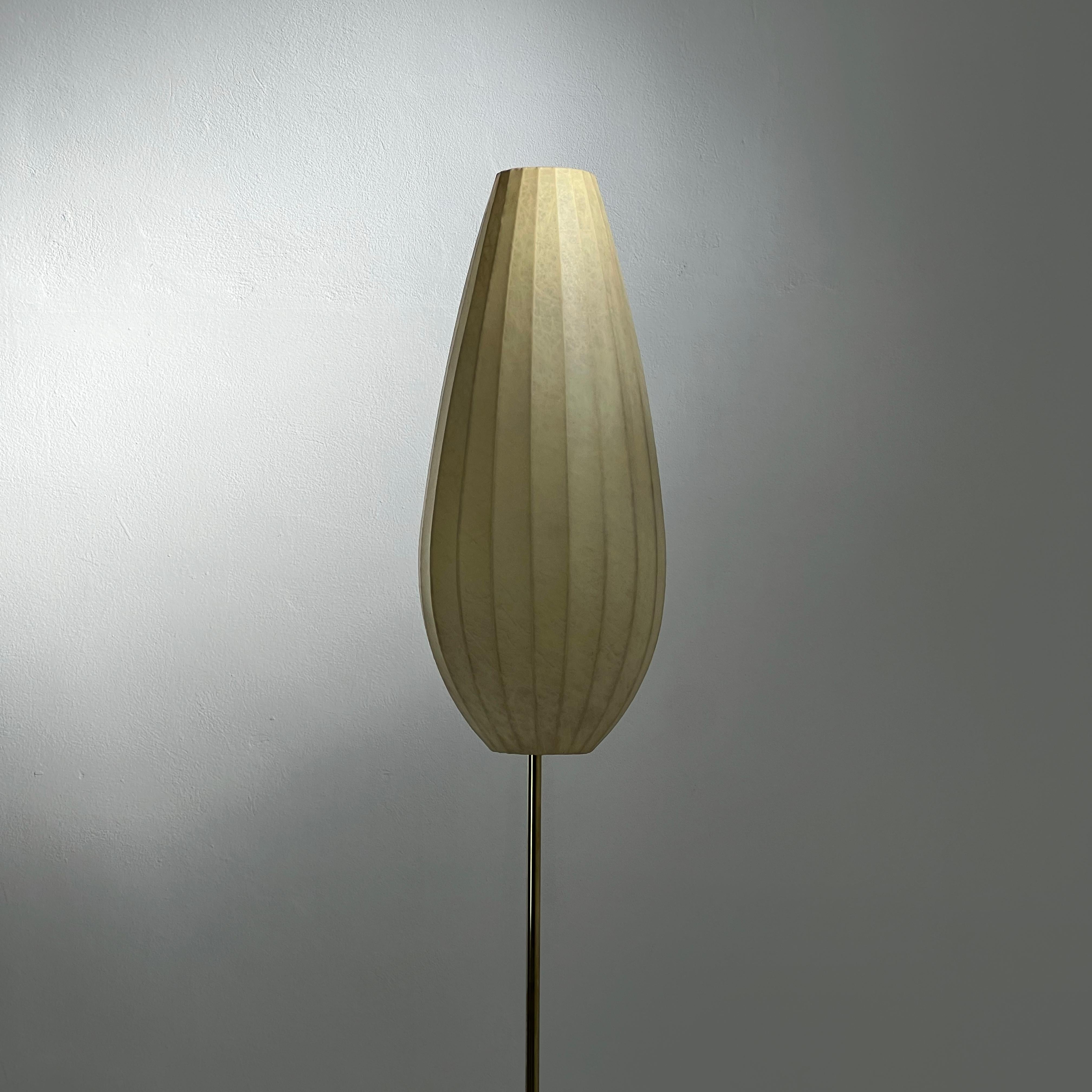 Mid-Century Modern 1955 Cocoon floor lamp with brass and cast iron base, produced by A.Eisenkeil.