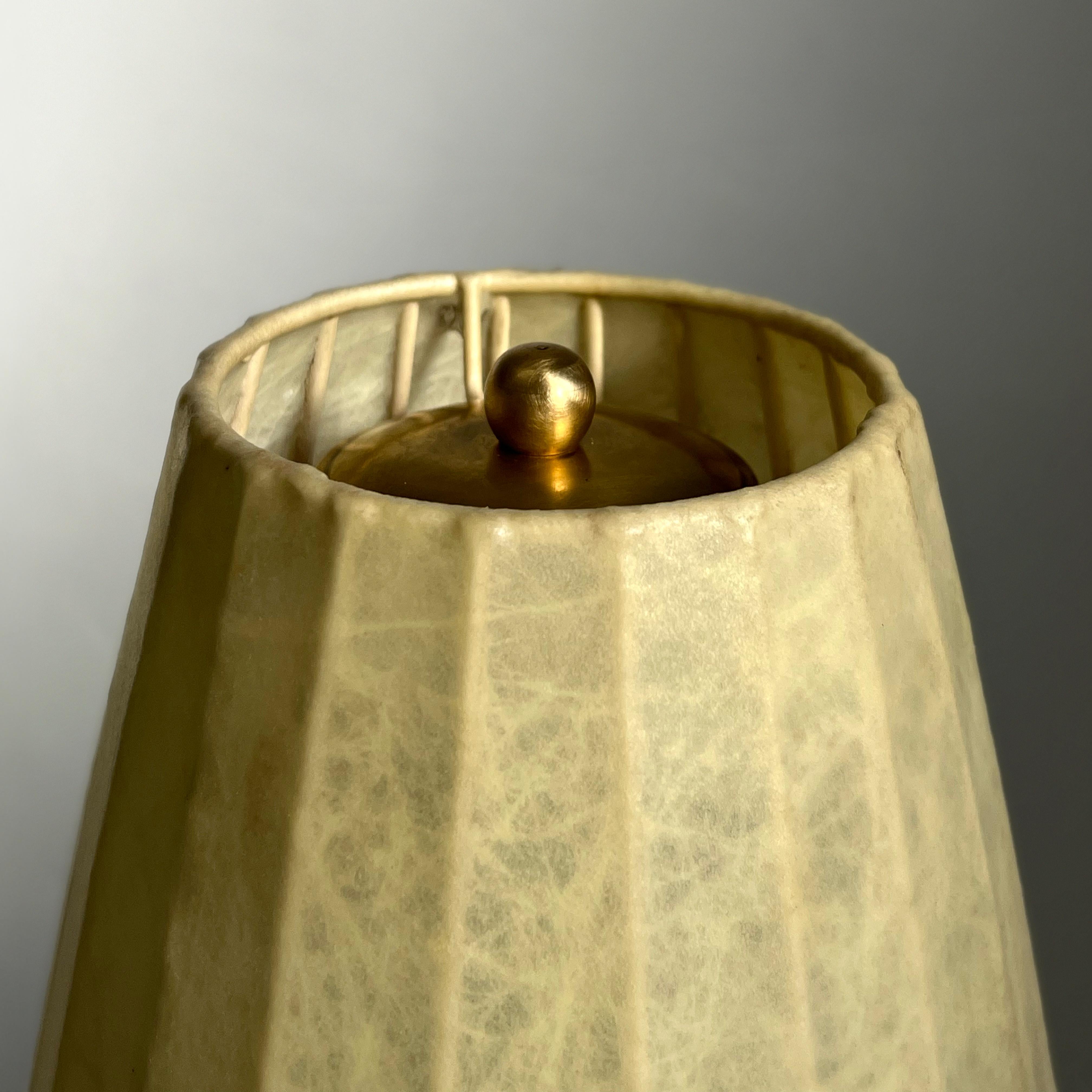 1955 Cocoon floor lamp with brass and cast iron base, produced by A.Eisenkeil. In Good Condition In Milano, IT