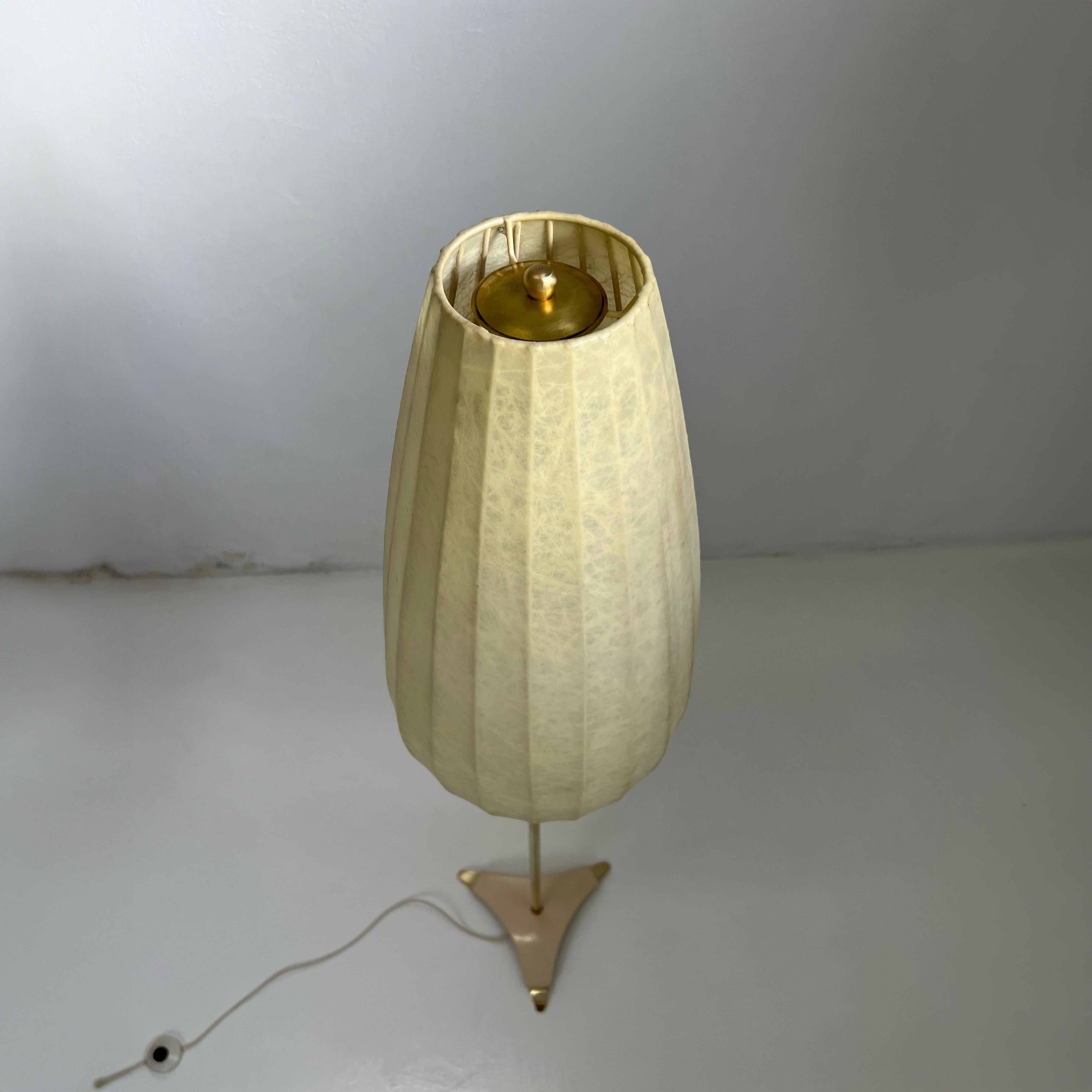 1955 Cocoon floor lamp with brass and cast iron base, produced by A.Eisenkeil. 1