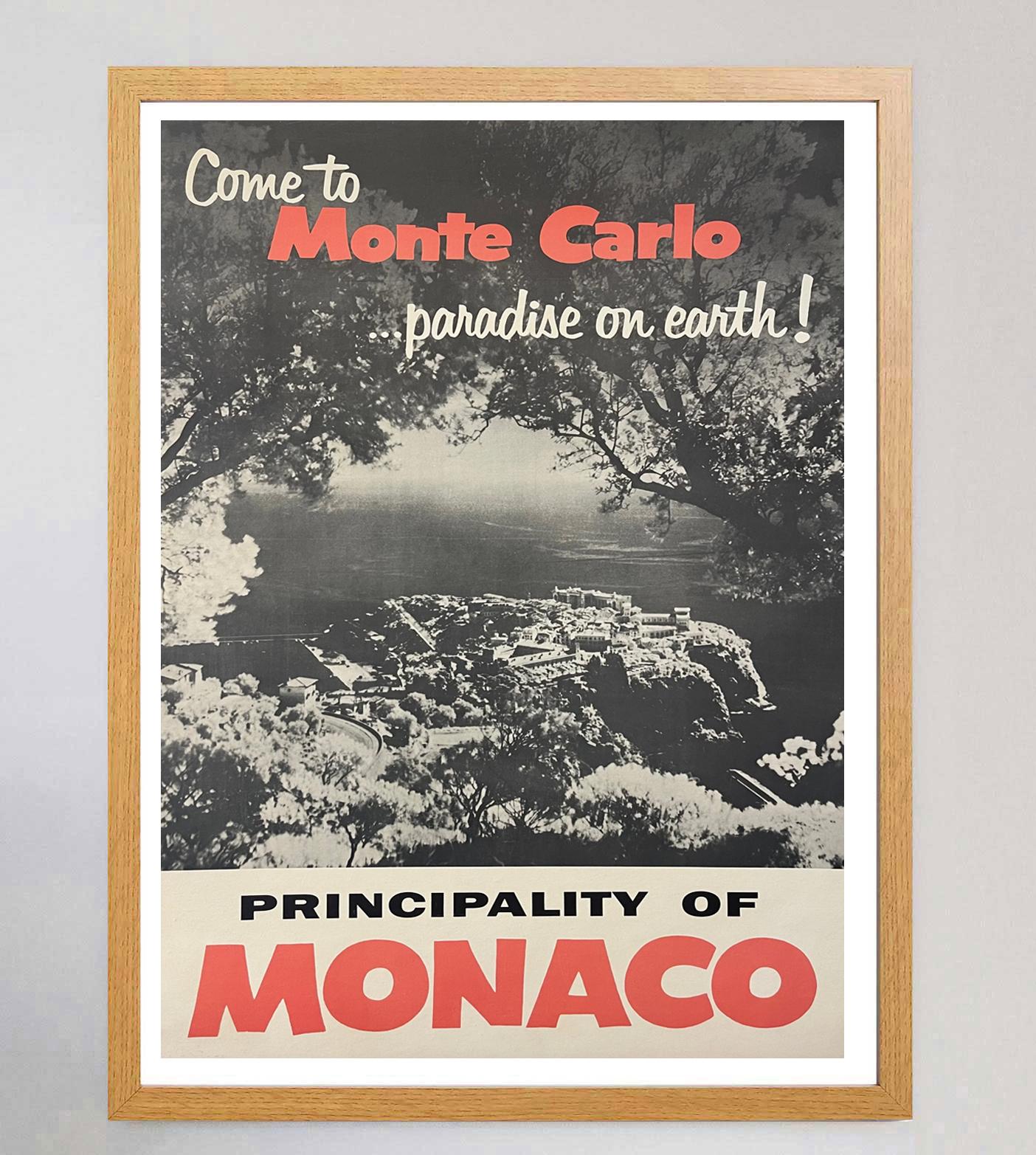 1955 Come to Monte-Carlo - Paradise on Earth Original Vintage Poster In Good Condition For Sale In Winchester, GB