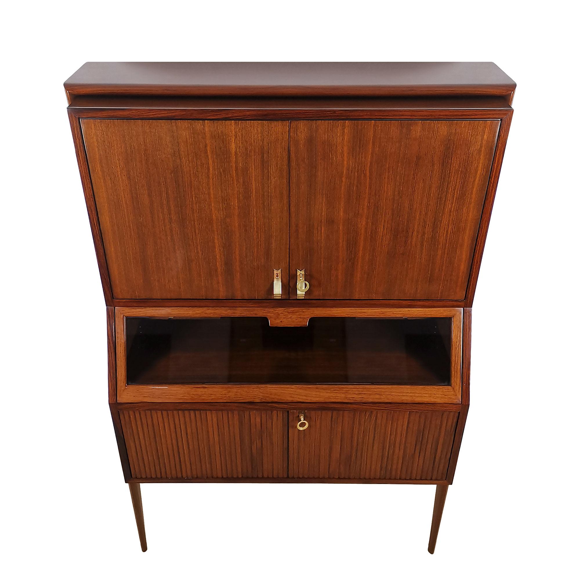 Italian Mid-Century Modern Dry Bar by Ico Parisi in Mahogany, Glass, Brass - Italy For Sale