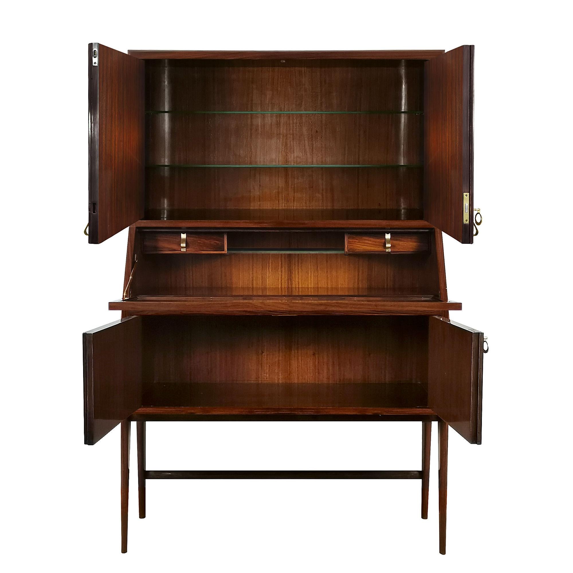 Mid-Century Modern Dry Bar by Ico Parisi in Mahogany, Glass, Brass - Italy For Sale 3