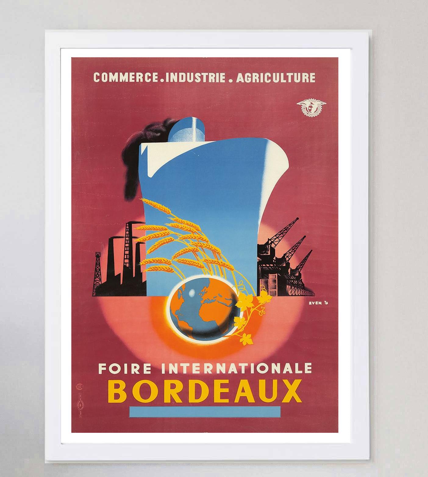 French 1955 Foire Internationale Bordeaux Original Vintage Poster For Sale