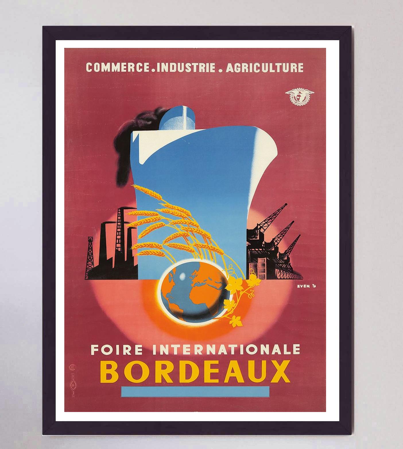 1955 Foire Internationale Bordeaux Original Vintage Poster In Good Condition For Sale In Winchester, GB