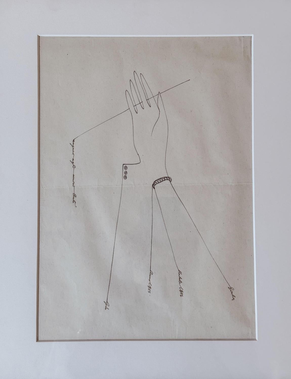 1955 Tarjeta de felicitación dibujada a mano por Gio Ponti a su esposa, Giulia, FIRMADA Italiano en venta