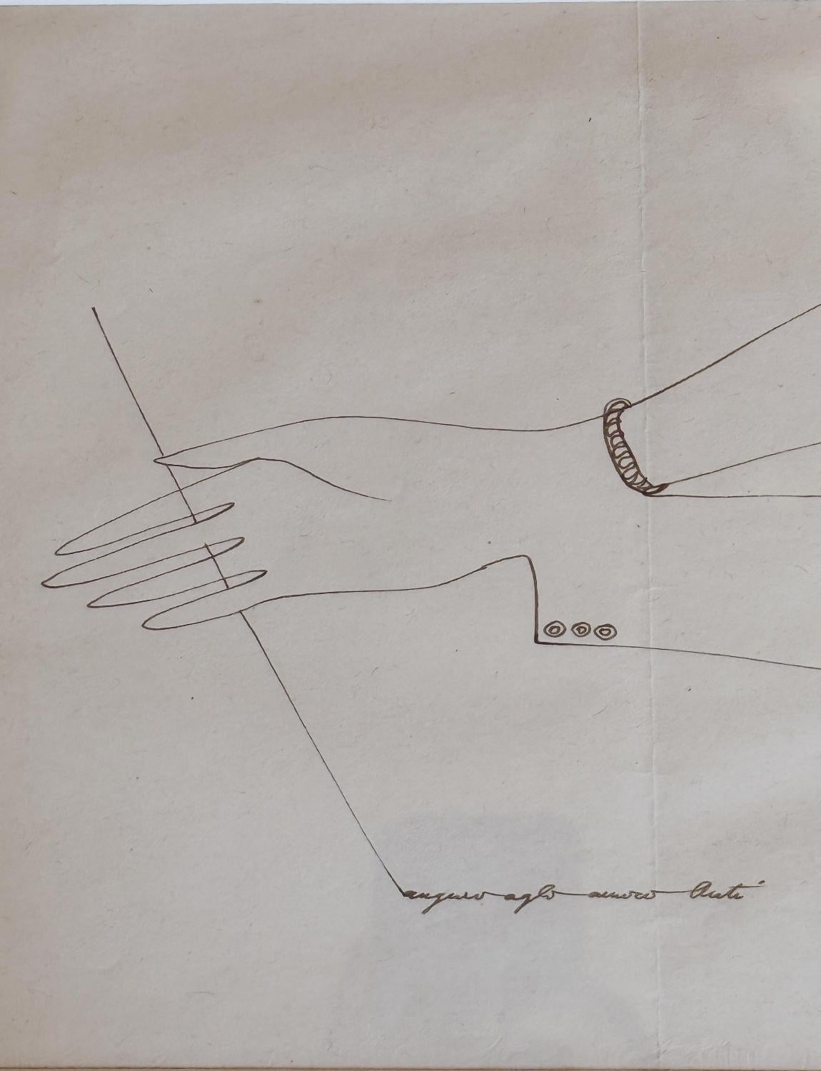 1955 Tarjeta de felicitación dibujada a mano por Gio Ponti a su esposa, Giulia, FIRMADA Pintado a mano en venta