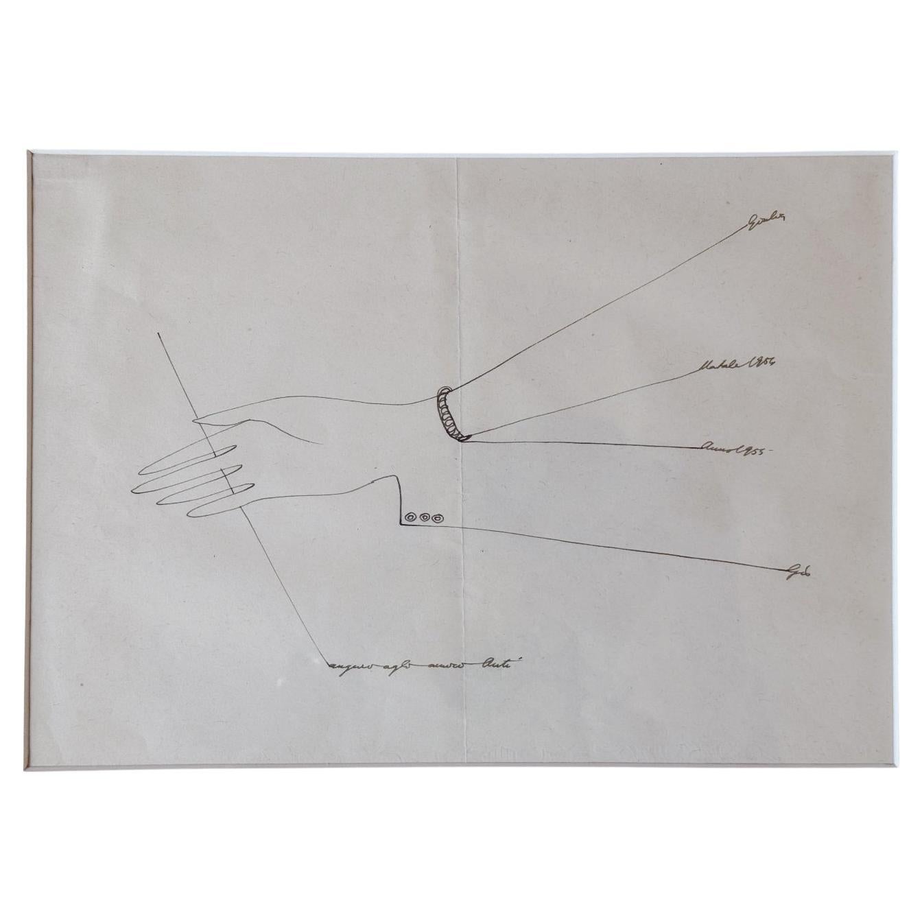 1955 Biglietto d'auguri disegnato a mano da Gio Ponti a sua moglie Giulia, FIRMATO