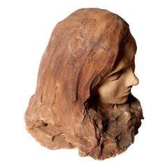 1955 Testa di donna in argilla dipinta firmata TZ55 attribuita a Tono Zancanaro