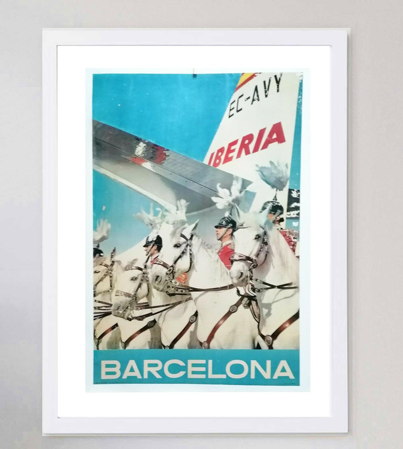 1955 Iberia - Barcelona Original Vintage Poster In Good Condition For Sale In Winchester, GB