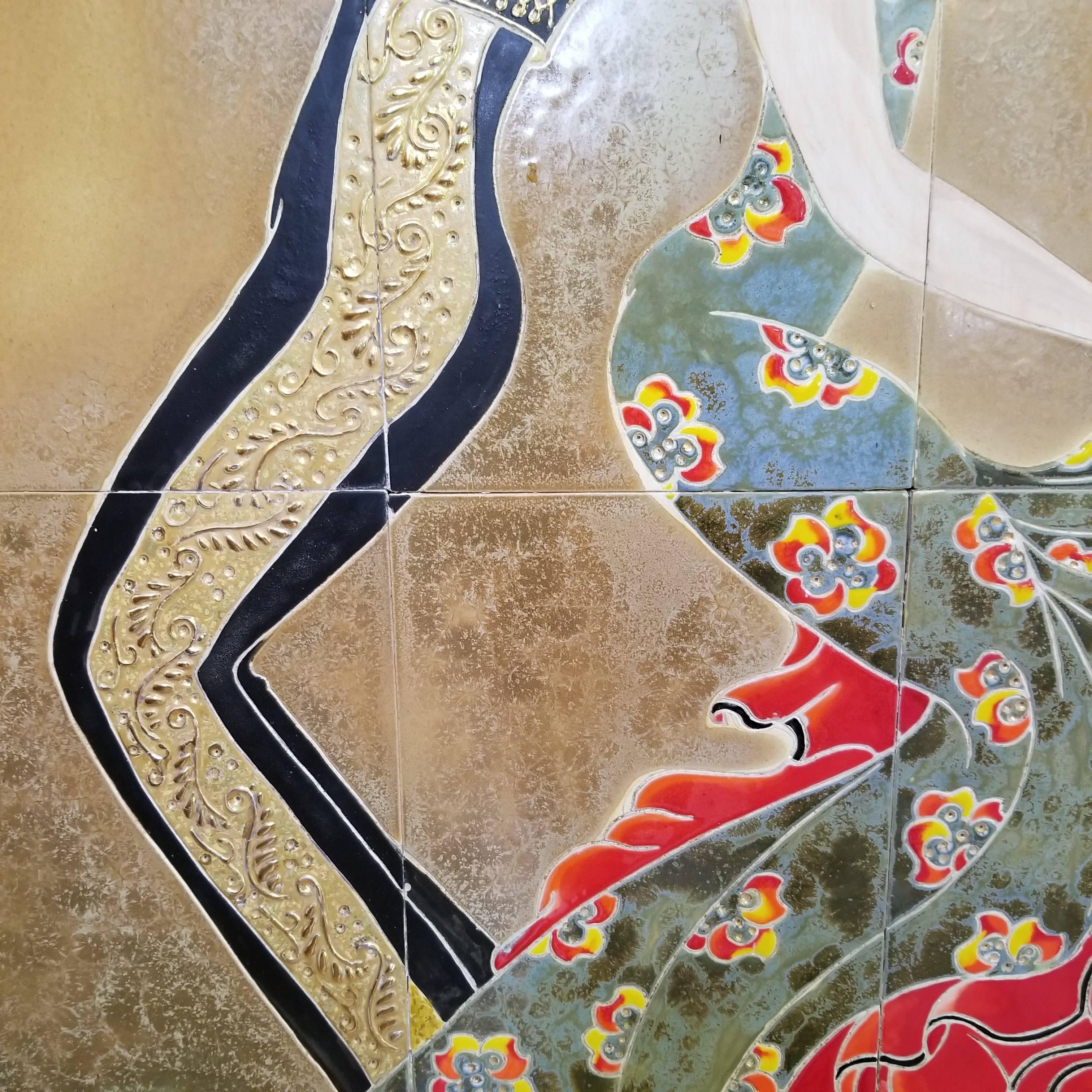1955 Irina Lorin Tango Dancers Tile Wall Art In Good Condition For Sale In Sacramento, CA