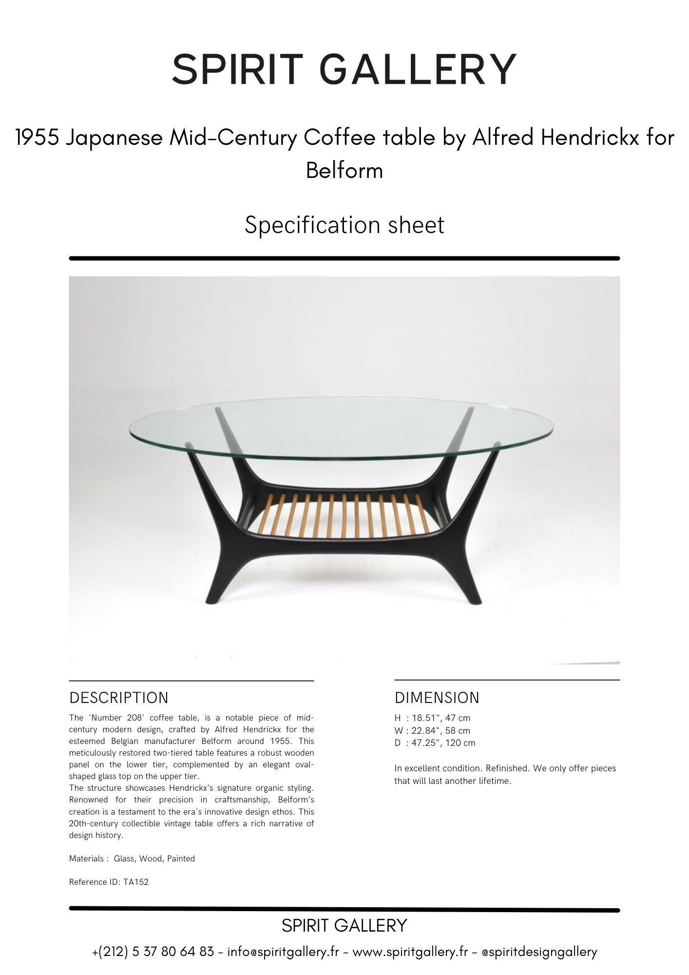 Table basse japonaise du milieu du siècle dernier d'Alfred Hendrickx pour Belform, 1955 en vente 1