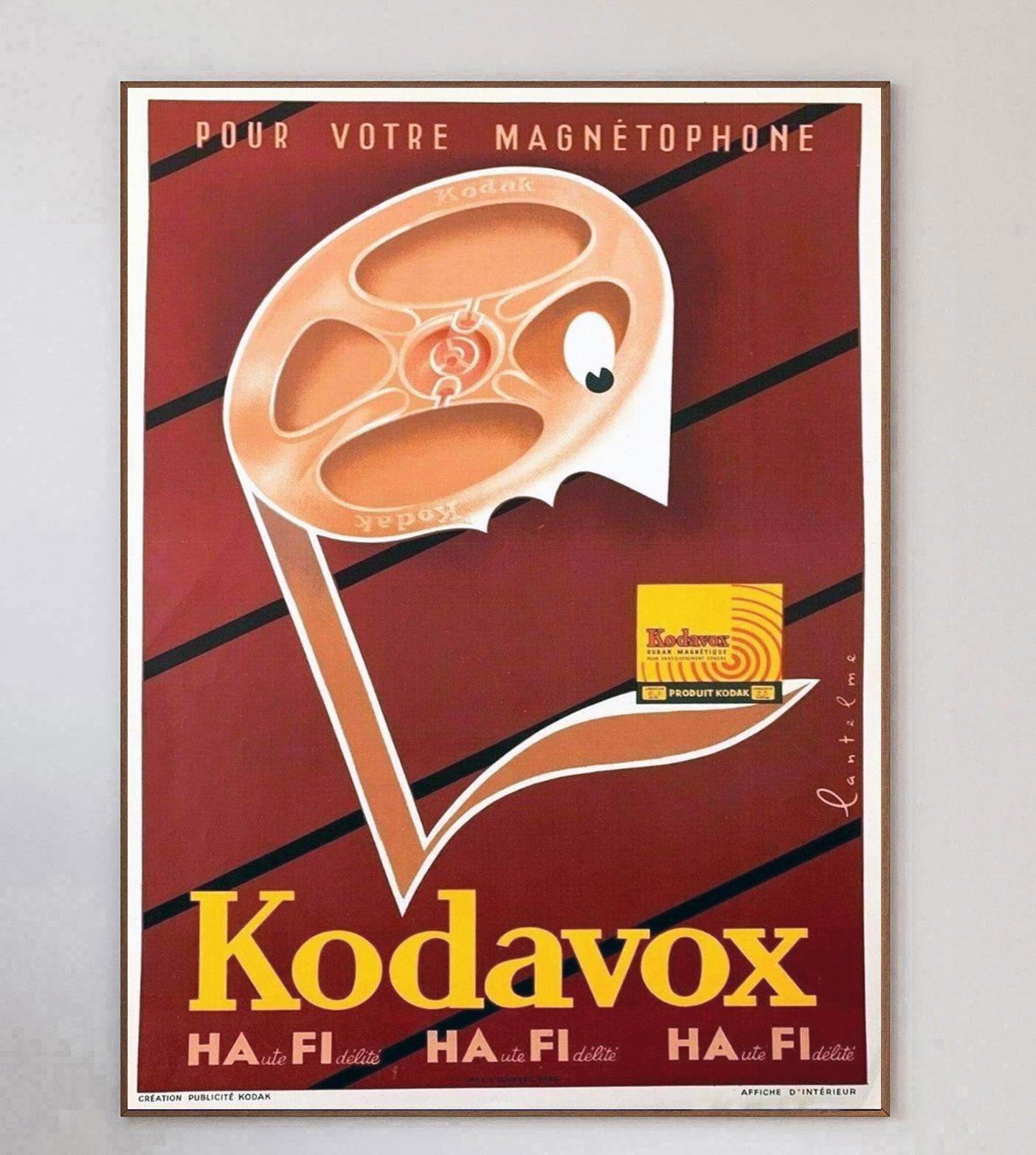 Gorgeous design for Kodak Kodavox tape produced in 1955 with wonderful mid century artwork by Lantelme. Reading 