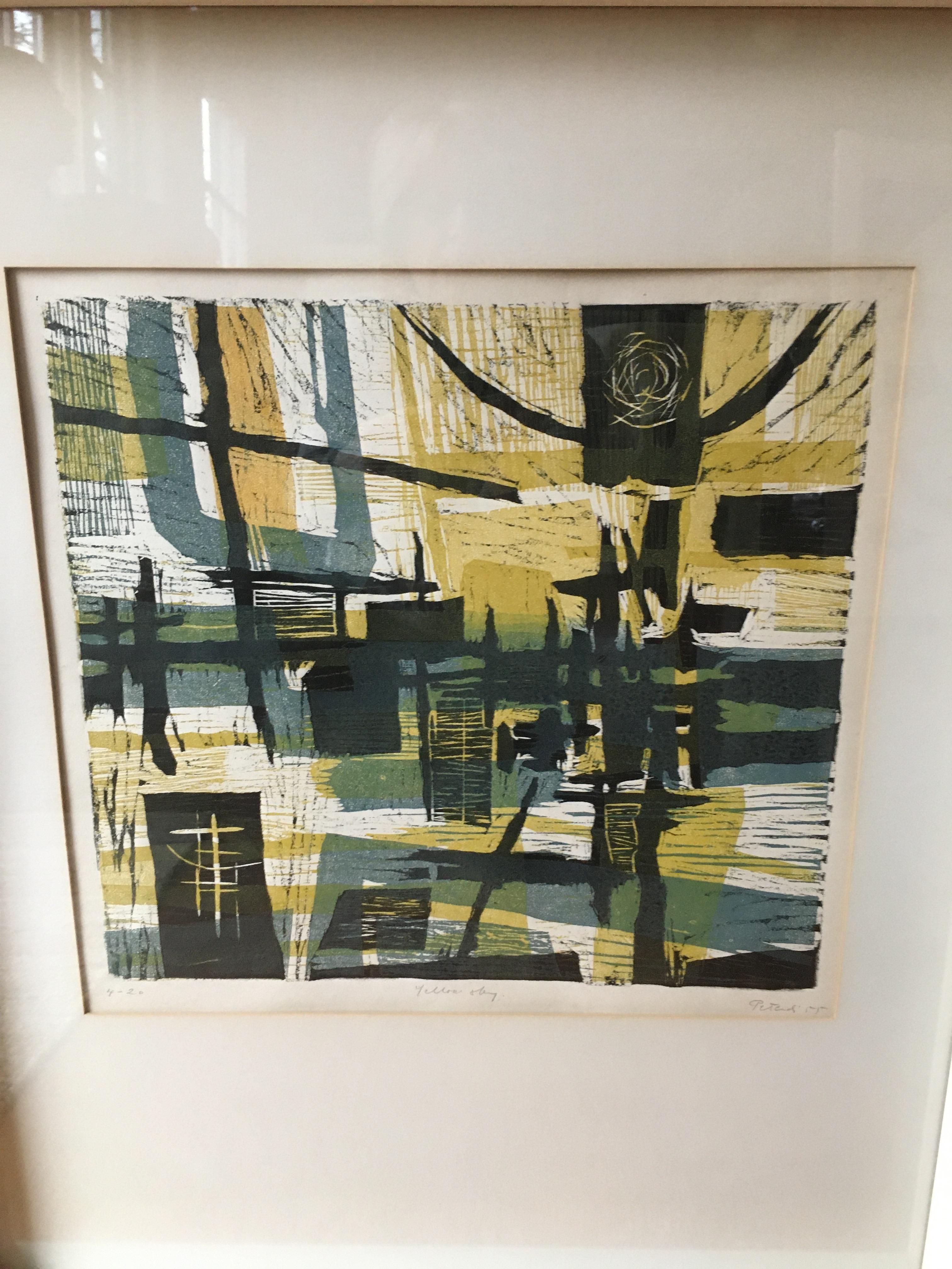 American “Yellow Sky”, a woodcut with four colors by Gabor Peterdi. 1955 For Sale