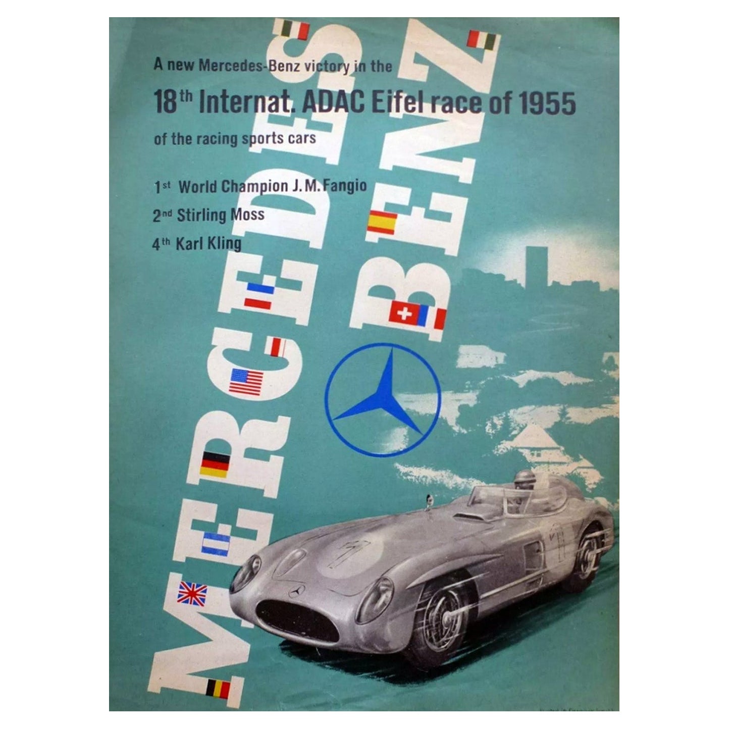 1955 Mercedes Benz ADAC Eifel Race Original Vintage Poster