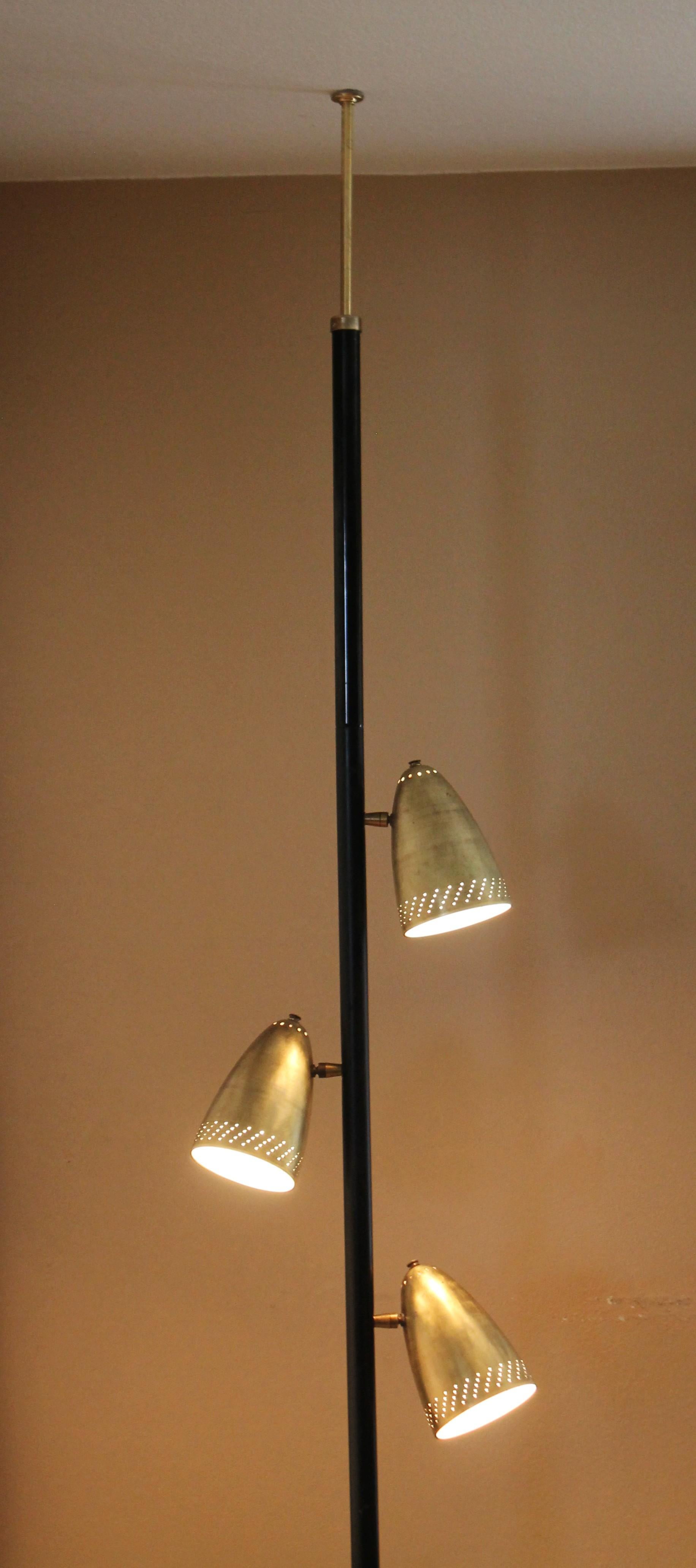 Metal 1955! Mid Century Modern Tension Pole Lamp Brass Stiffel Era Starlight Shades For Sale