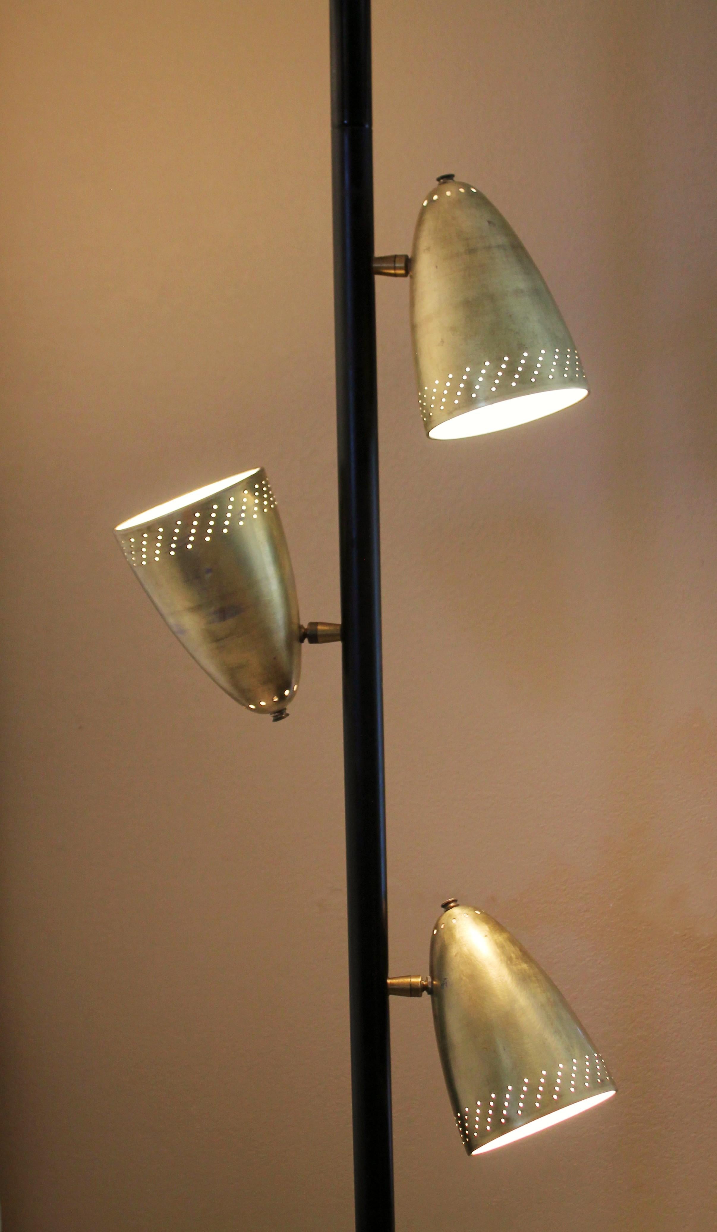 American 1955! Mid Century Modern Tension Pole Lamp Brass Stiffel Era Starlight Shades For Sale