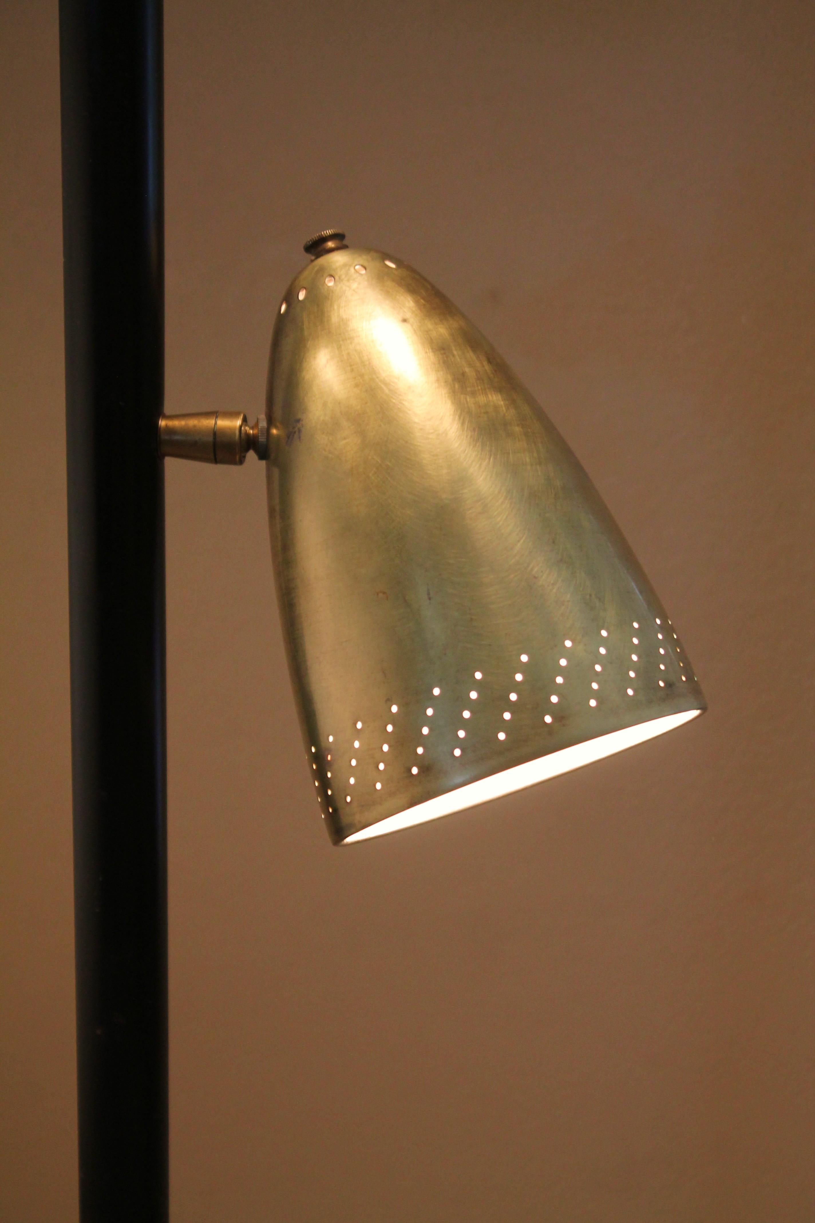 1955! Mid Century Modern Tension Pole Lamp Brass Stiffel Era Starlight Shades In Good Condition For Sale In Peoria, AZ