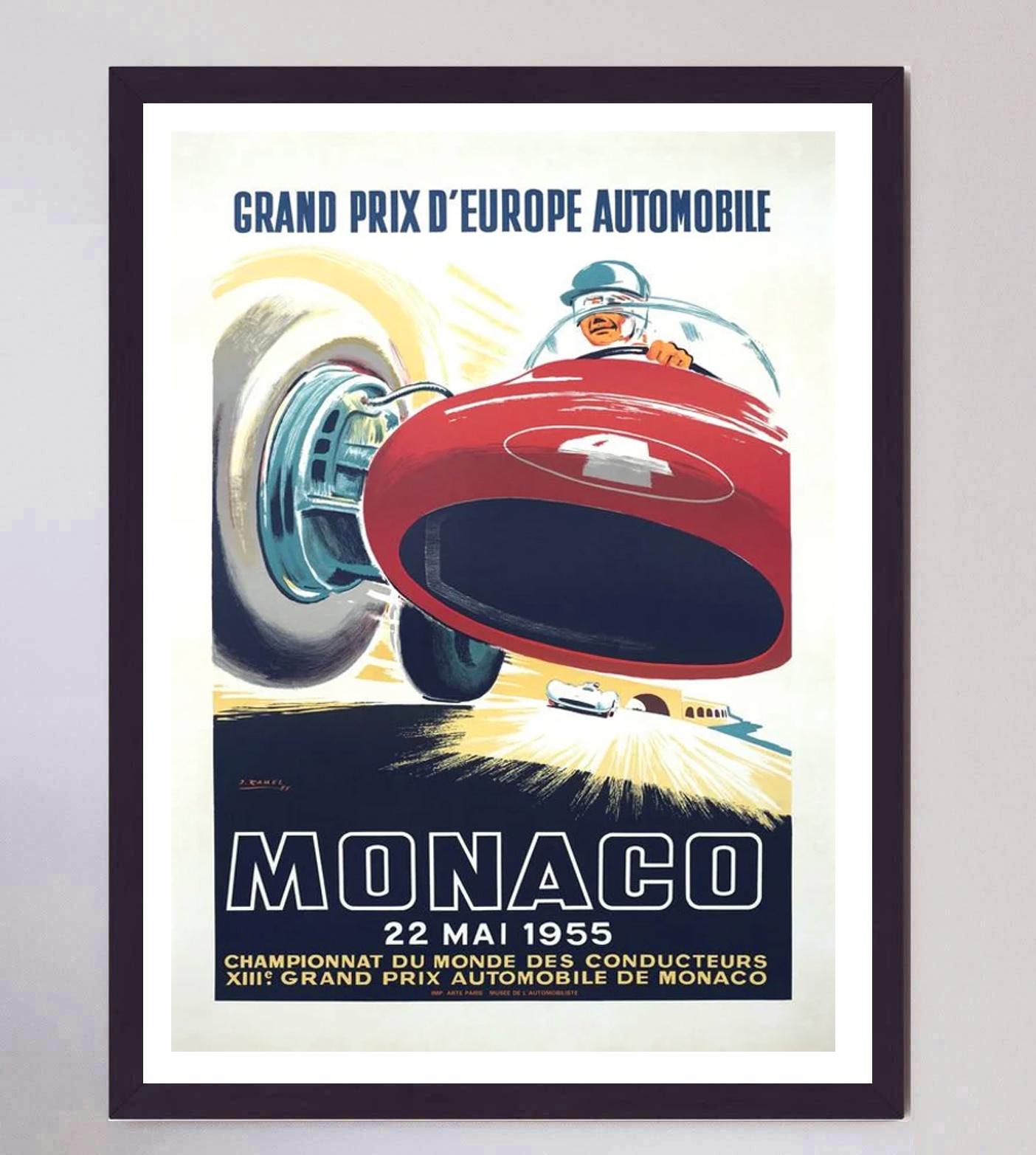 1955 Monaco Grand Prix Original Vintage Poster In Good Condition In Winchester, GB