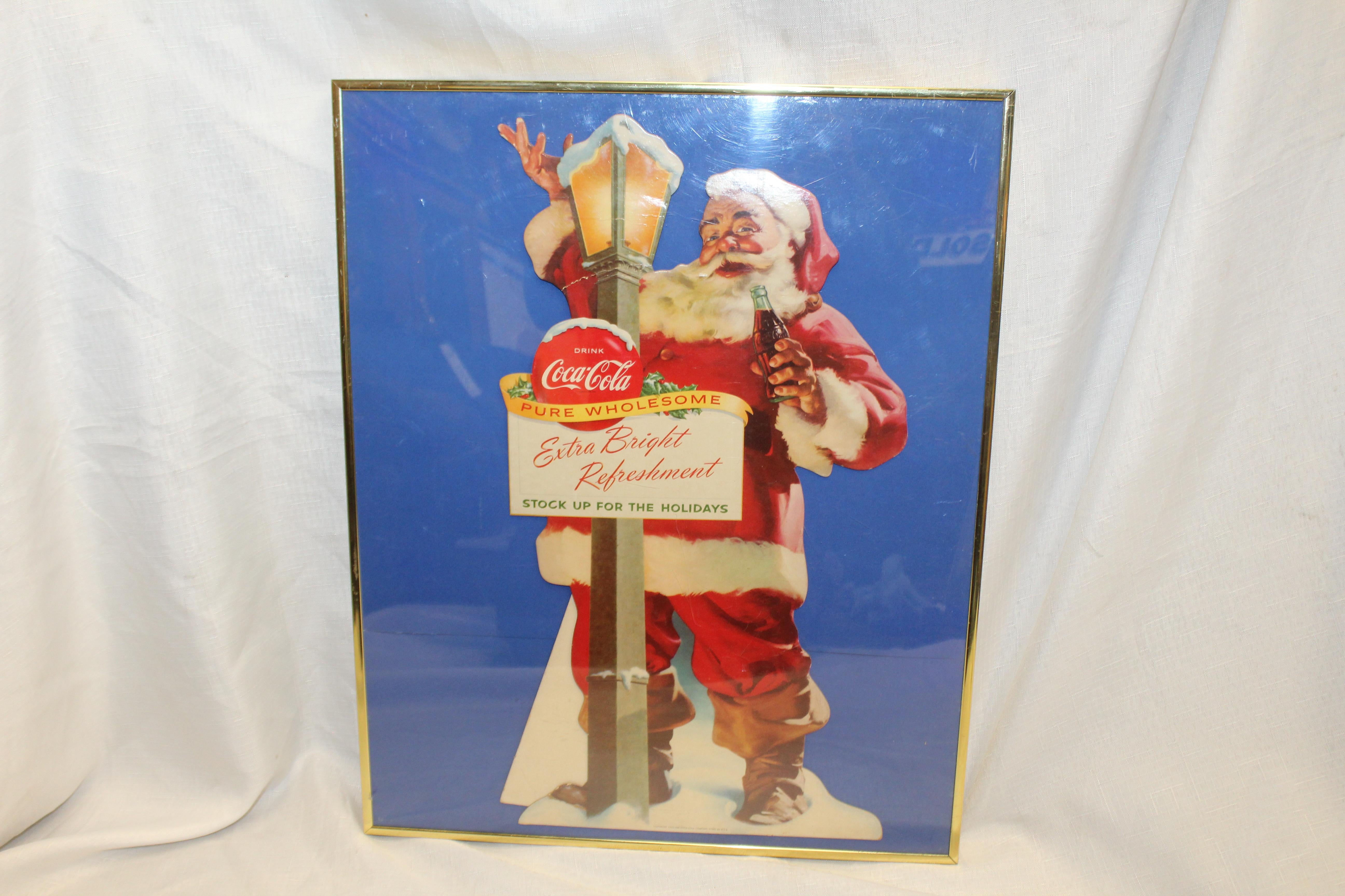 1955 Original Coca-Cola Santa Cardboard Cut-Out Advertising Framed For Sale 1