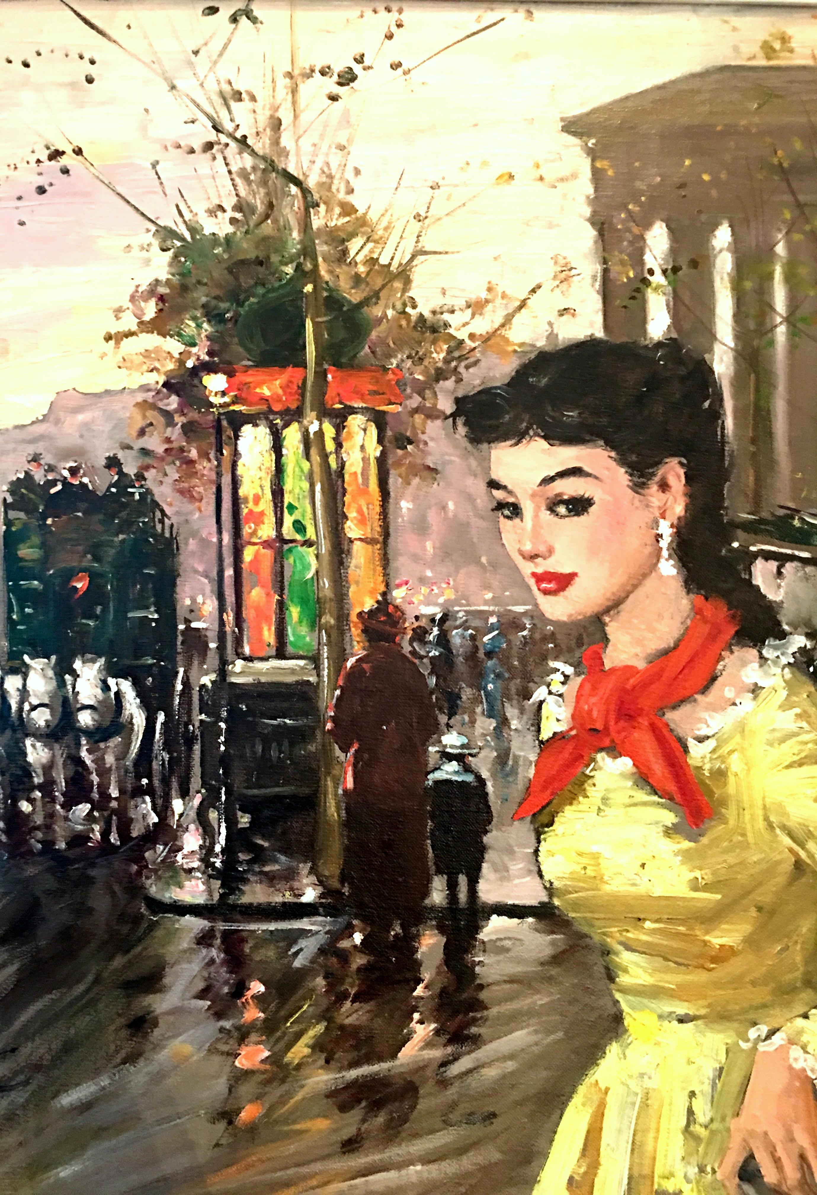 Mid-Century Modern 1955 Original Oil on Canvas Painting 