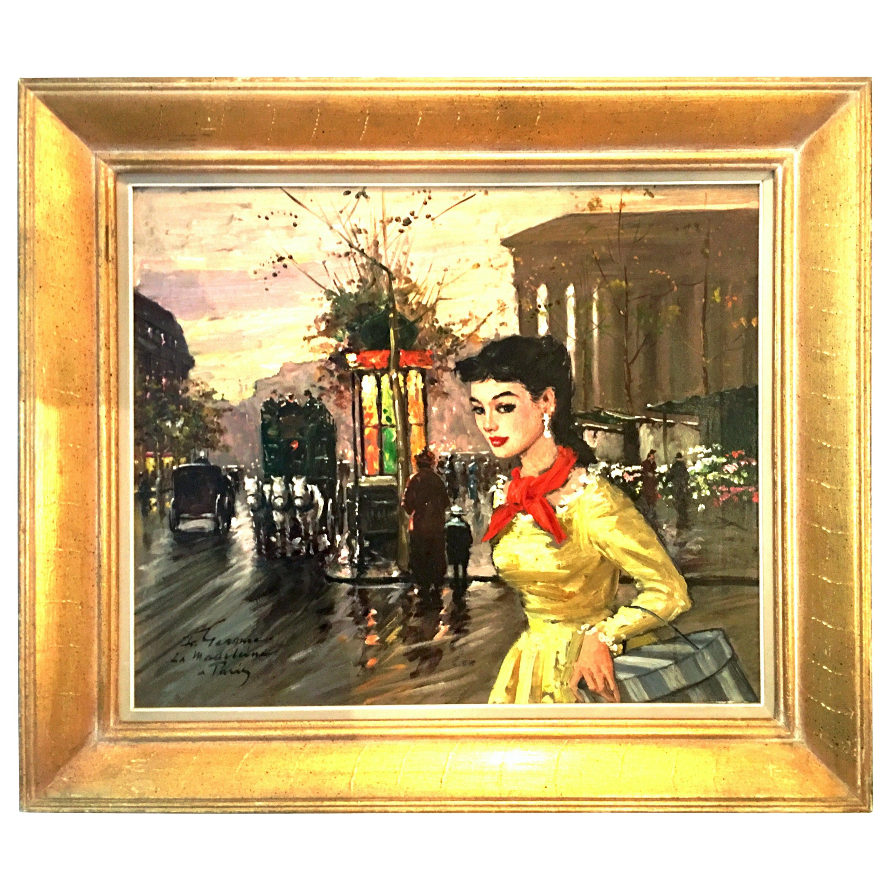 1955 Original Oil on Canvas Painting "Le Madeleine A Paris" by, Francois Gerome