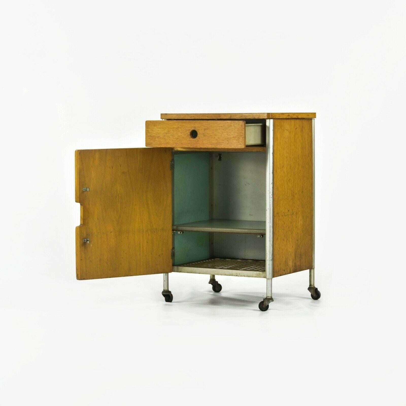 Mid-20th Century 1955 Raymond Loewy for Hill Rom Co Rolling Bar / Utility Cart / Bedside Cabinet For Sale
