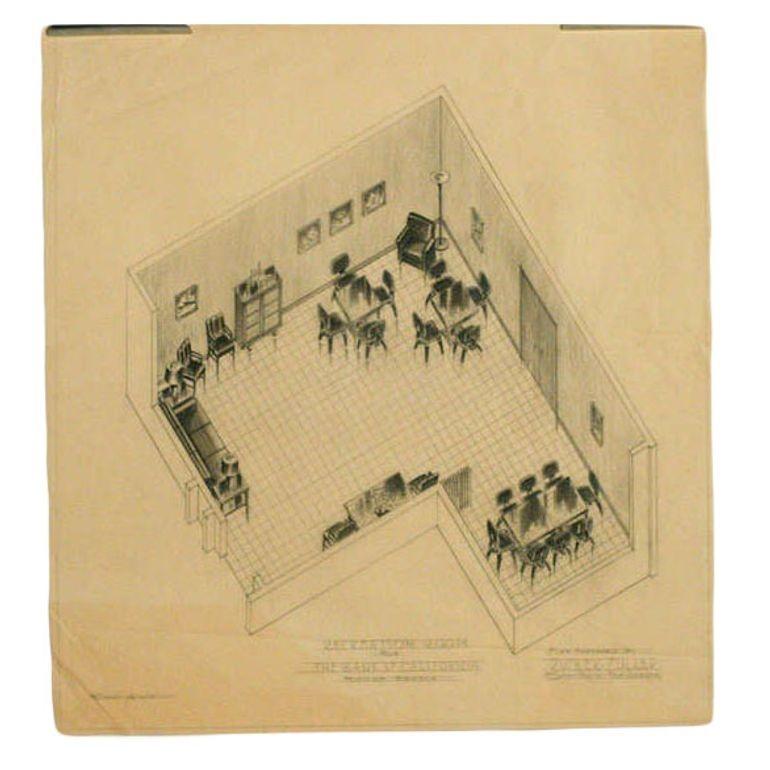Mid-Century Modern Rendu architectural de la salle de récréation de Rucker Fuller, 1955 en vente