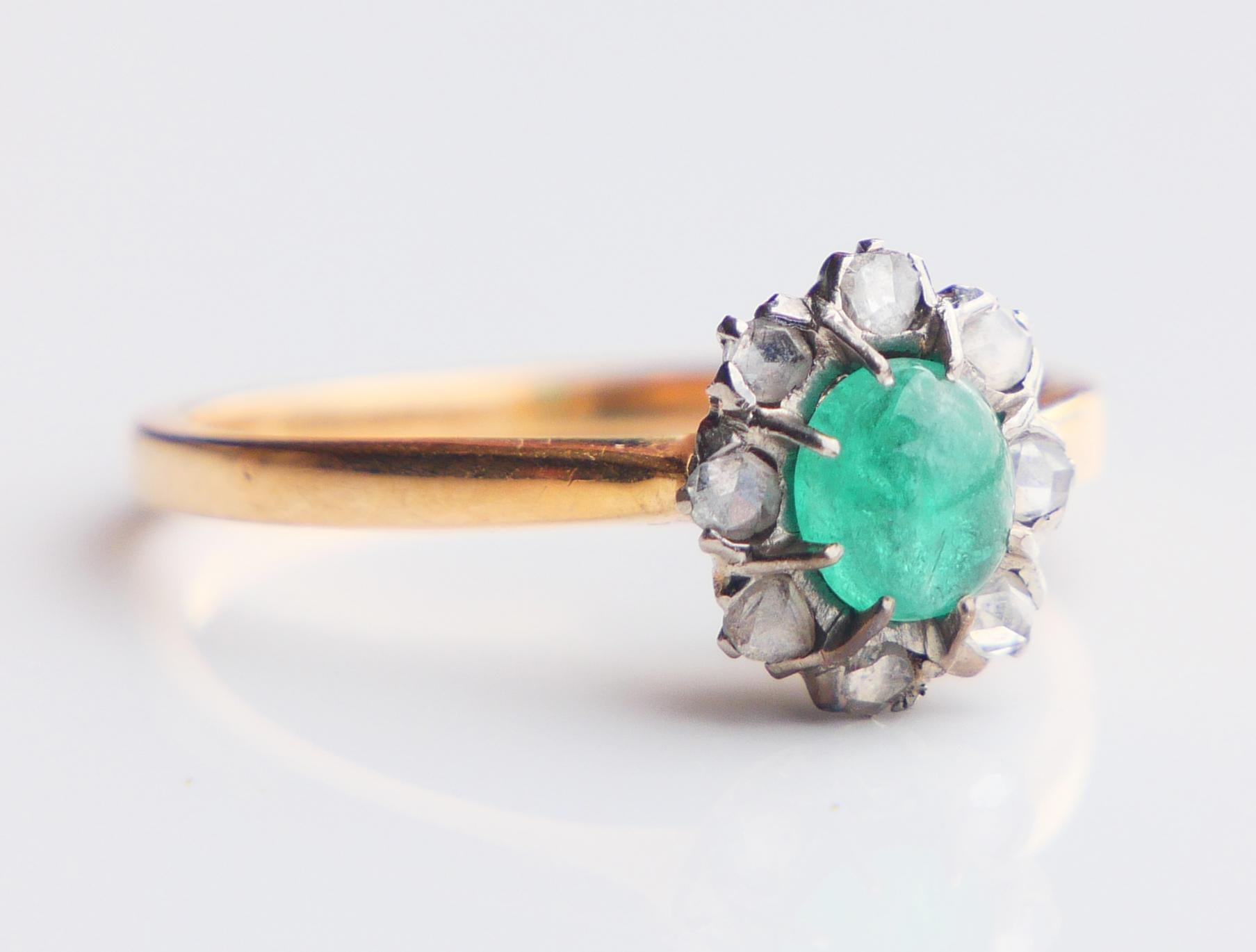 1955 Ring natürlich 0.6ct Smaragd Diamanten massiv 18K Gold Ø US 6.5  / 2.4gr im Angebot 4