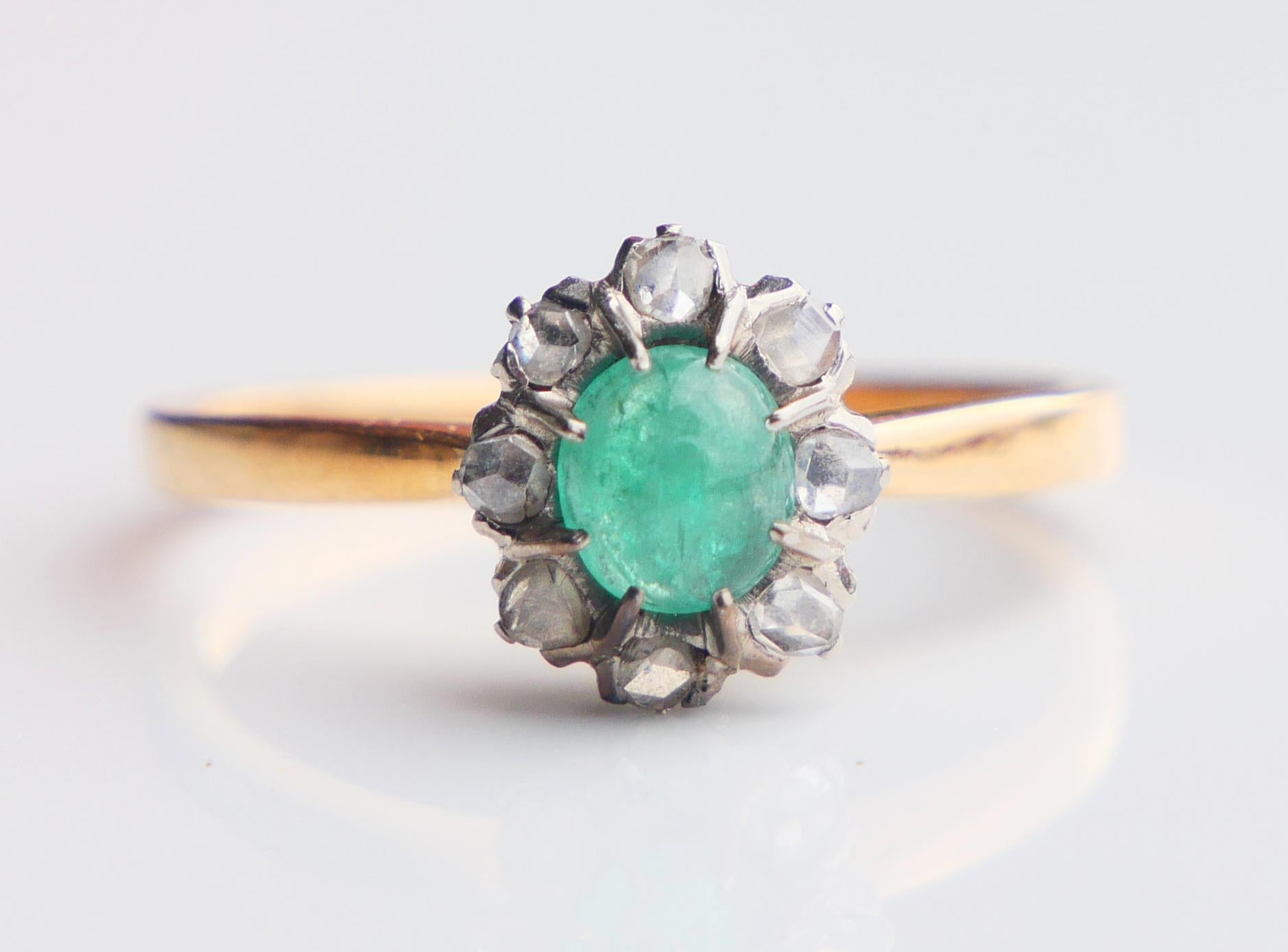 1955 Ring natürlich 0.6ct Smaragd Diamanten massiv 18K Gold Ø US 6.5  / 2.4gr im Angebot 7