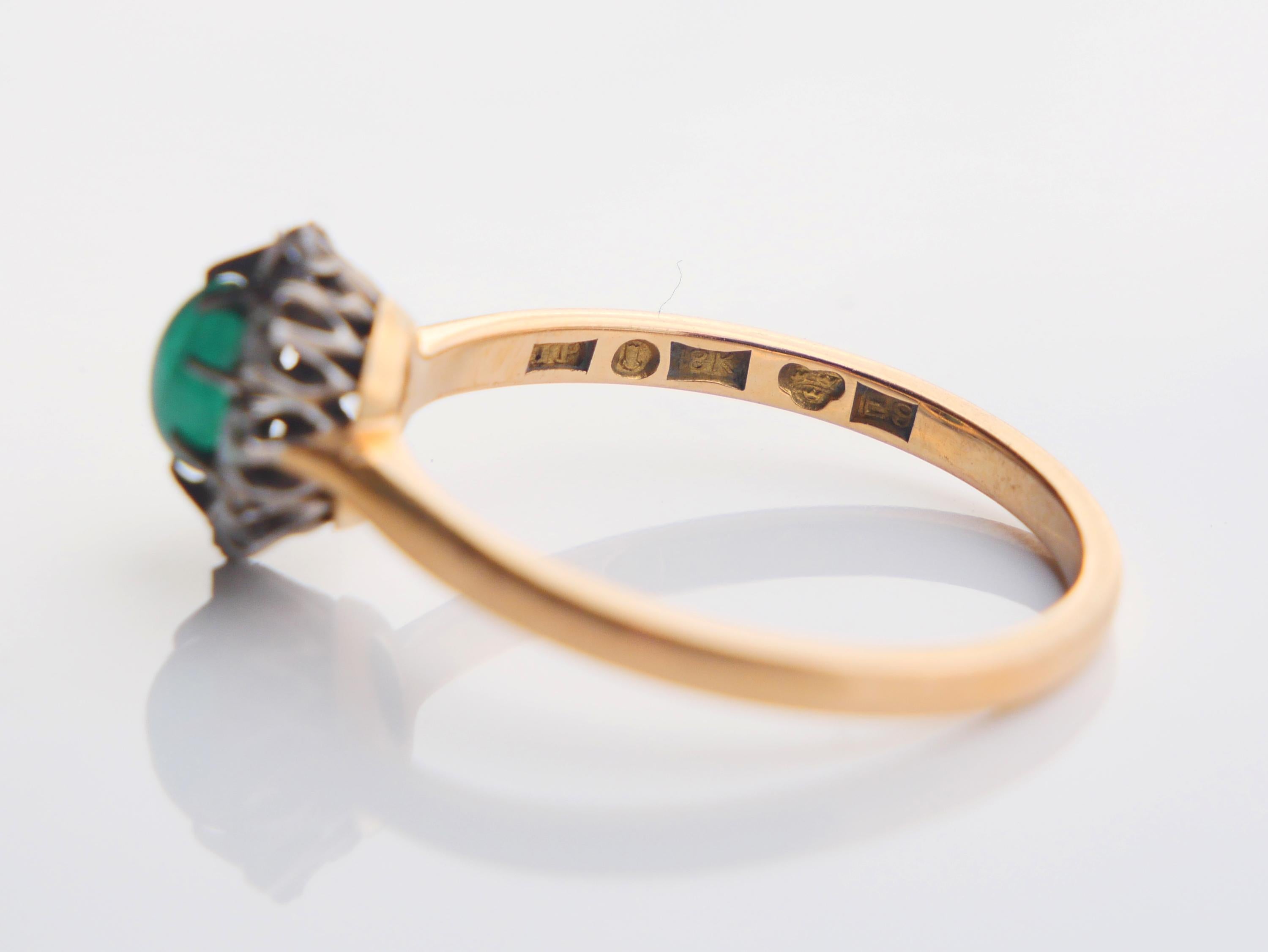 1955 Ring natürlich 0.6ct Smaragd Diamanten massiv 18K Gold Ø US 6.5  / 2.4gr im Angebot 9