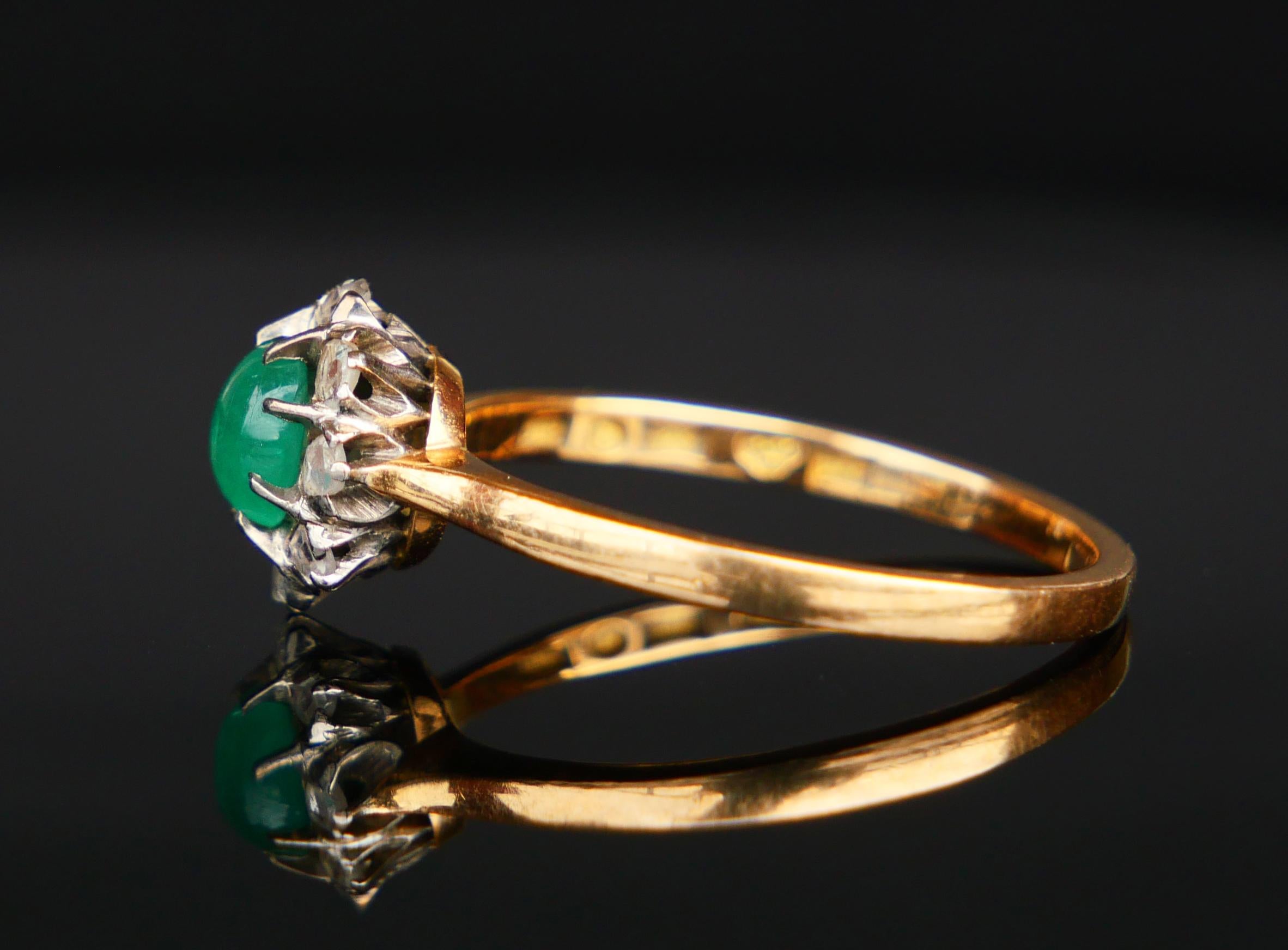 1955 Ring natürlich 0.6ct Smaragd Diamanten massiv 18K Gold Ø US 6.5  / 2.4gr im Angebot 2