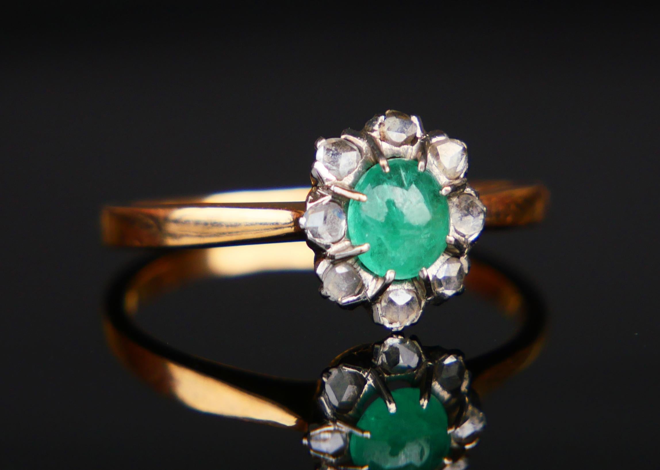 1955 Ring natürlich 0.6ct Smaragd Diamanten massiv 18K Gold Ø US 6.5  / 2.4gr (Nachkriegszeit) im Angebot