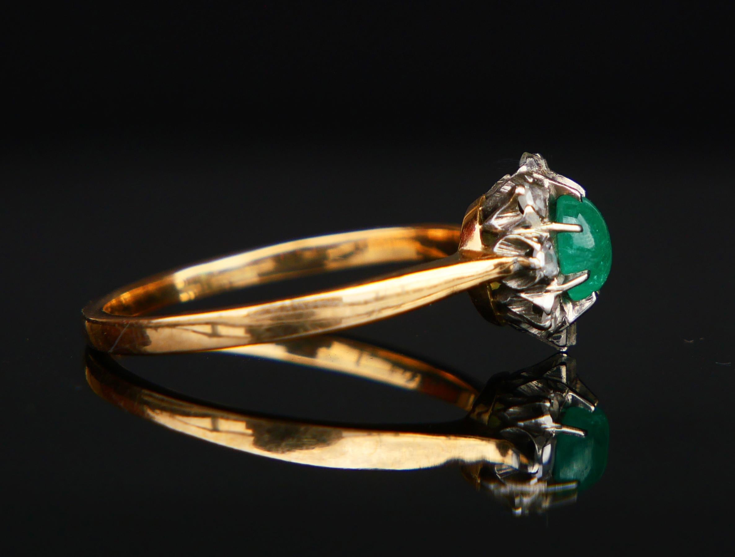 1955 Ring natürlich 0.6ct Smaragd Diamanten massiv 18K Gold Ø US 6.5  / 2.4gr (Cabochon) im Angebot