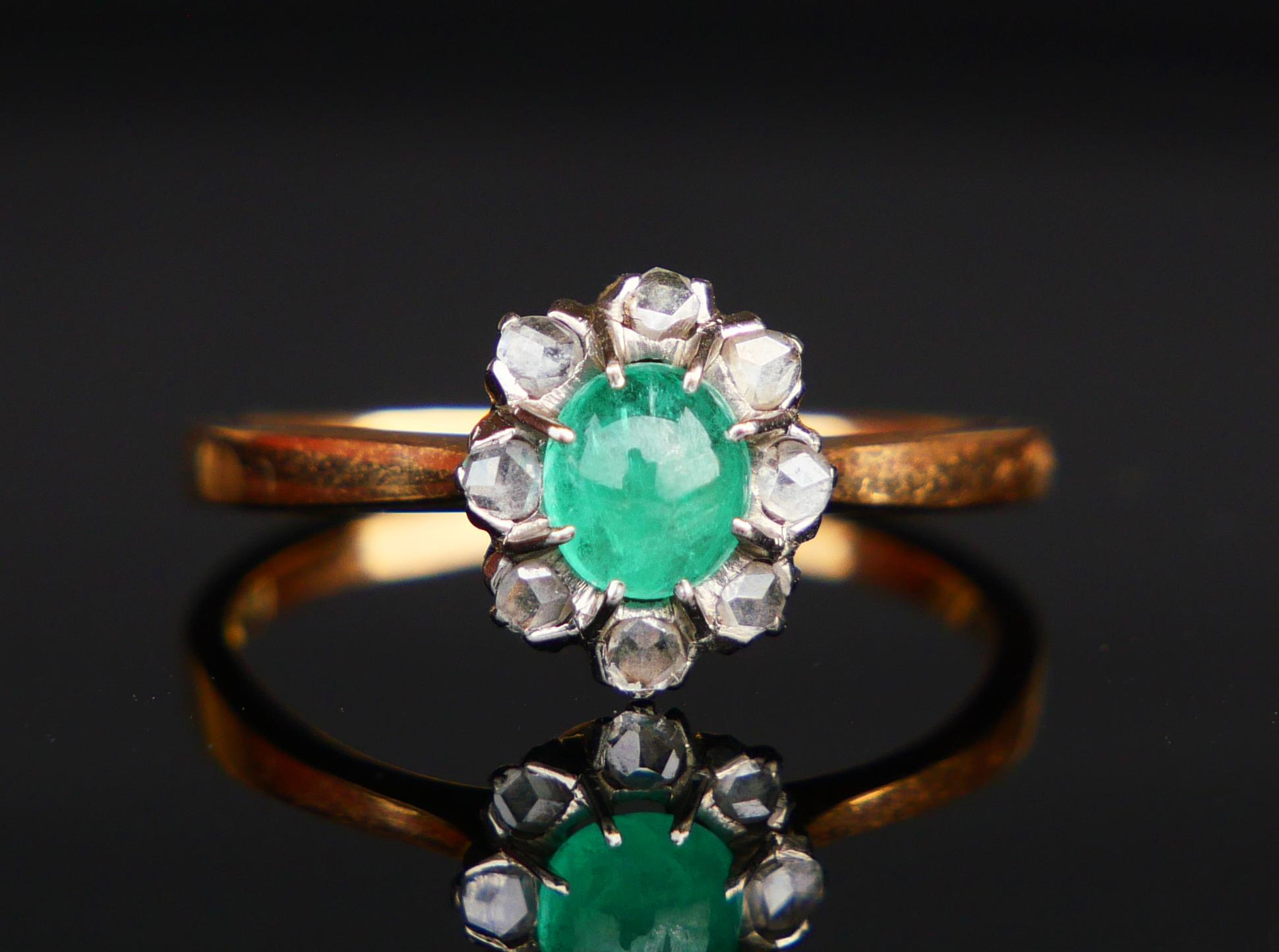 1955 Ring natürlich 0.6ct Smaragd Diamanten massiv 18K Gold Ø US 6.5  / 2.4gr Damen im Angebot