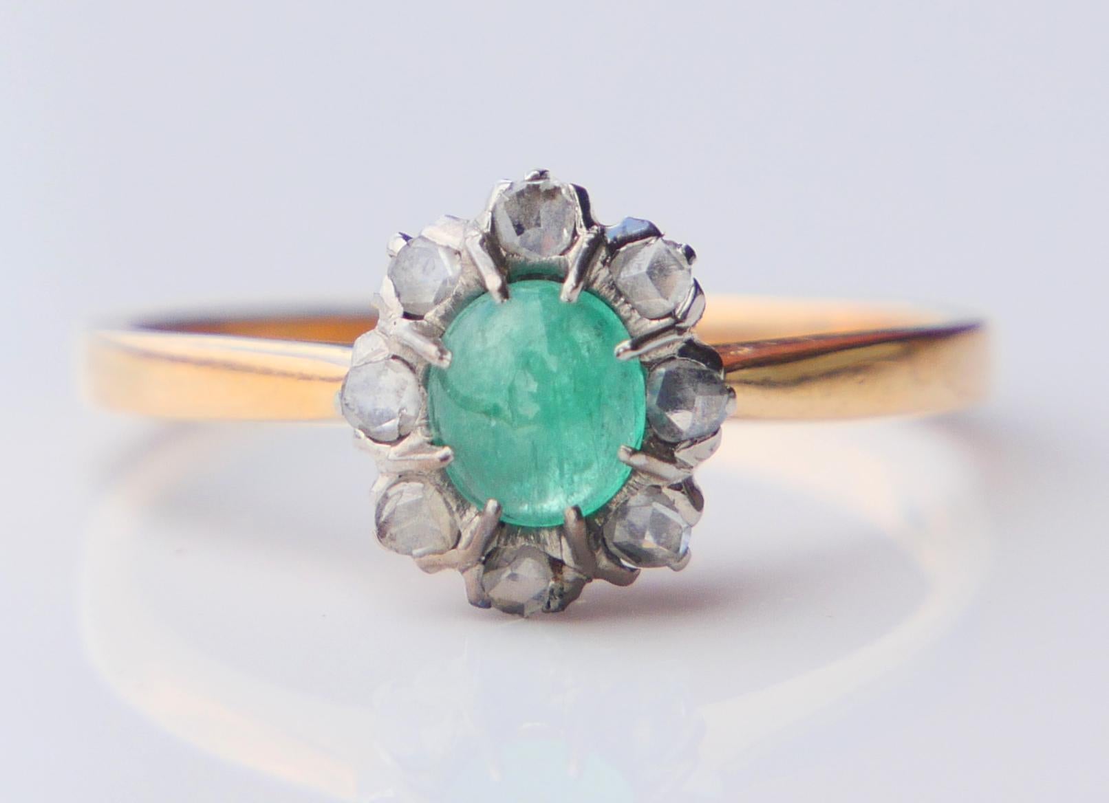 1955 Ring natürlich 0.6ct Smaragd Diamanten massiv 18K Gold Ø US 6.5  / 2.4gr im Angebot 3
