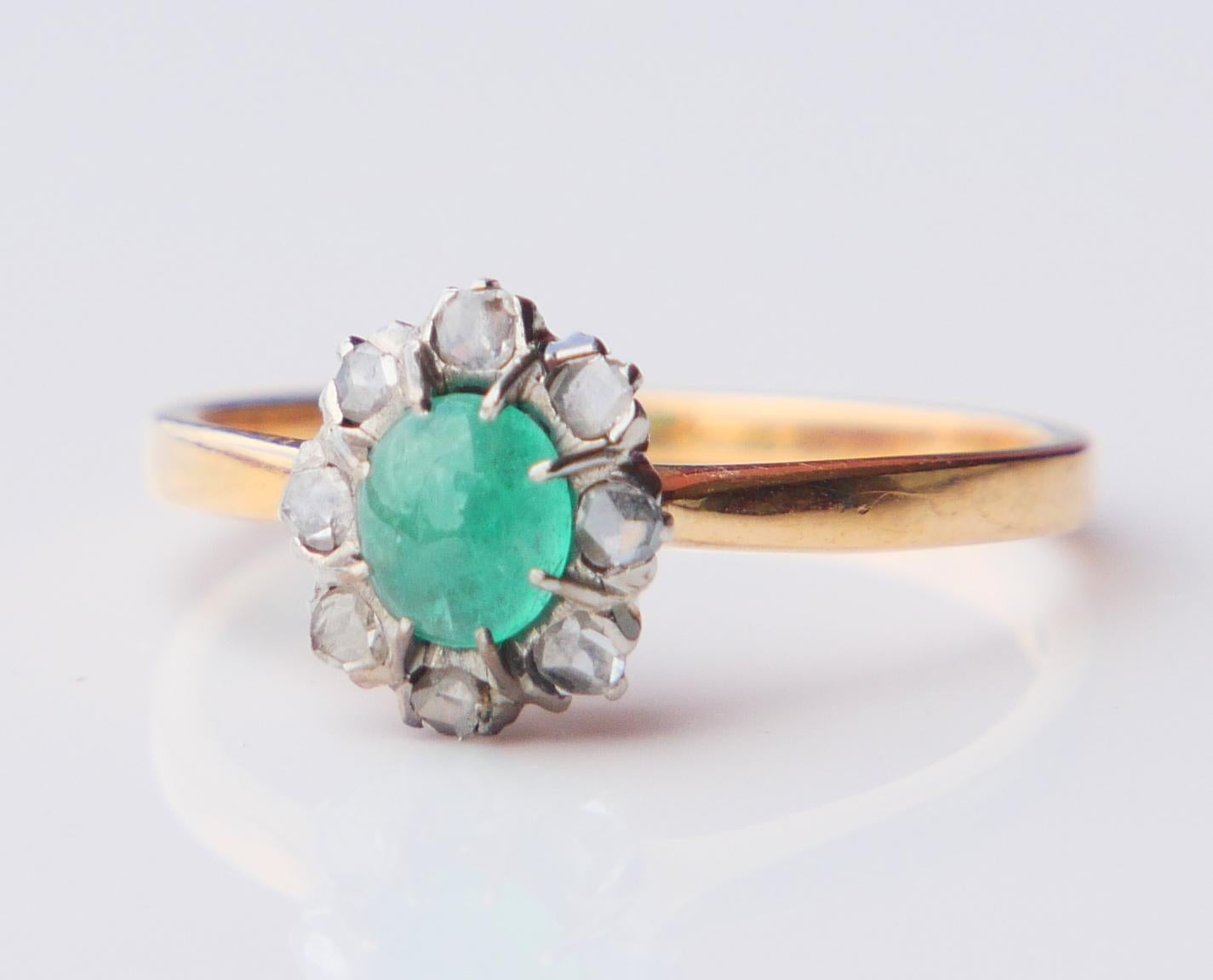 1955 Ring natürlich 0.6ct Smaragd Diamanten massiv 18K Gold Ø US 6.5  / 2.4gr im Angebot 6