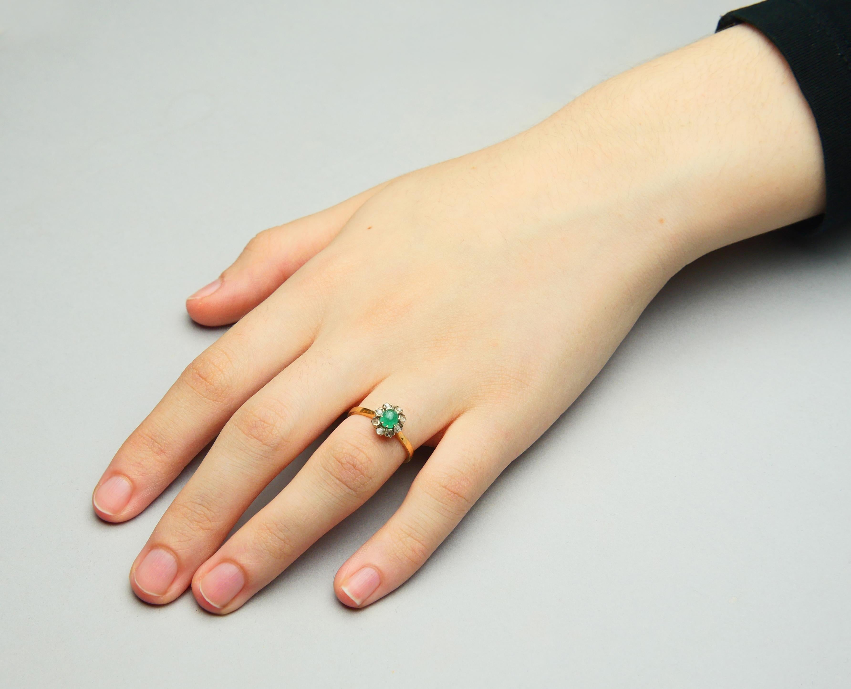 1955 Bague émeraude naturelle 0.6ct Diamants or massif 18K Ø US 6.5  / 2,4gr en vente 4