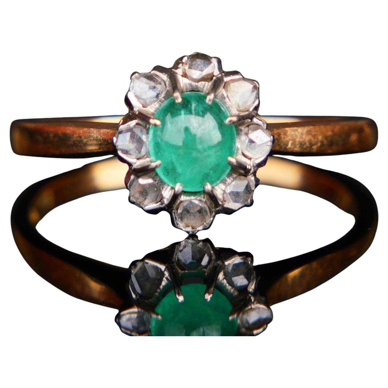 1955 Ring natürlich 0.6ct Smaragd Diamanten massiv 18K Gold Ø US 6.5  / 2.4gr