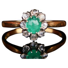 1955 Anillo esmeralda natural 0.6ct Diamantes oro macizo 18K Ø US 6.5  / 2,4gr