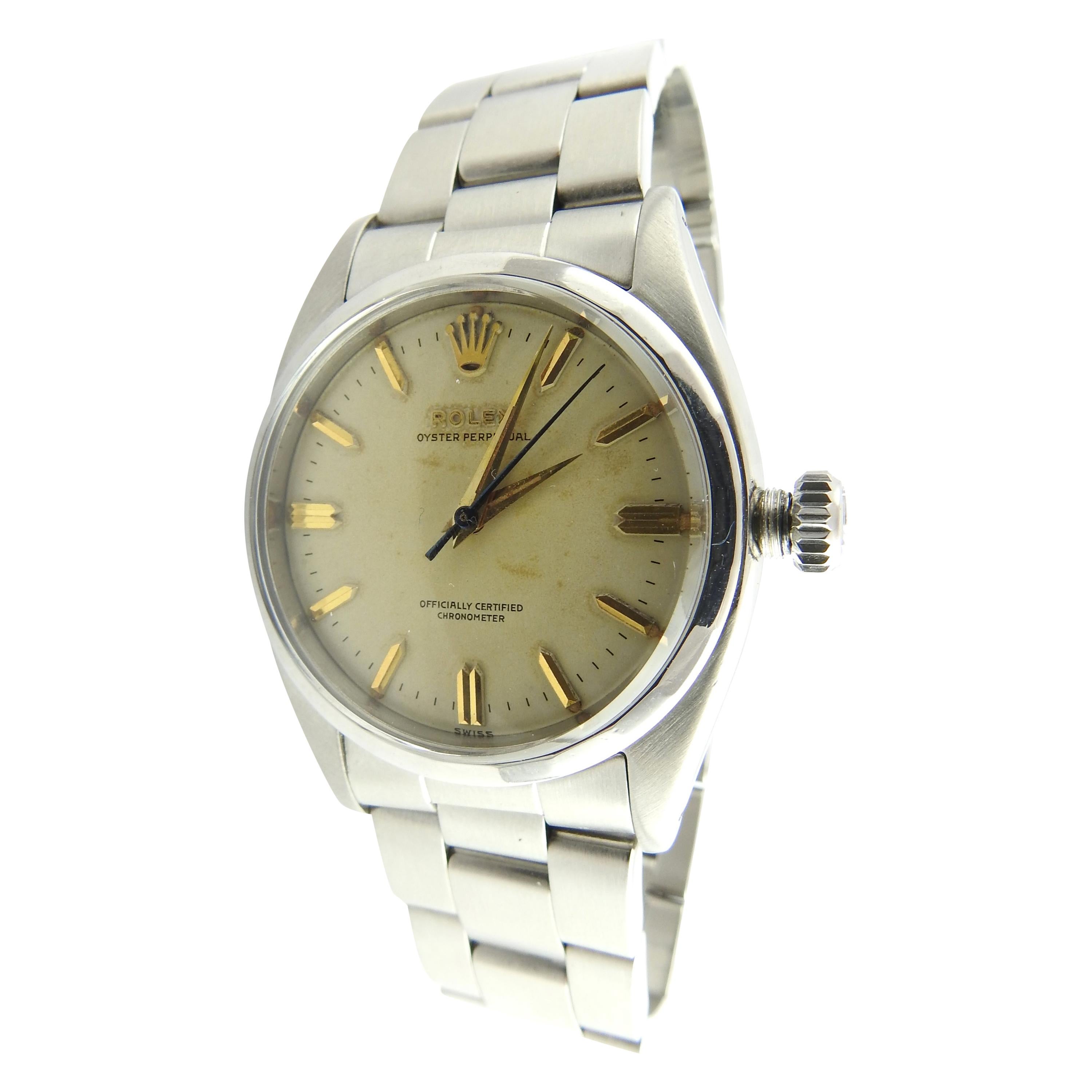 1955 Rolex Men's Watch 6586 Stainless Steel White Dial Gold Markers