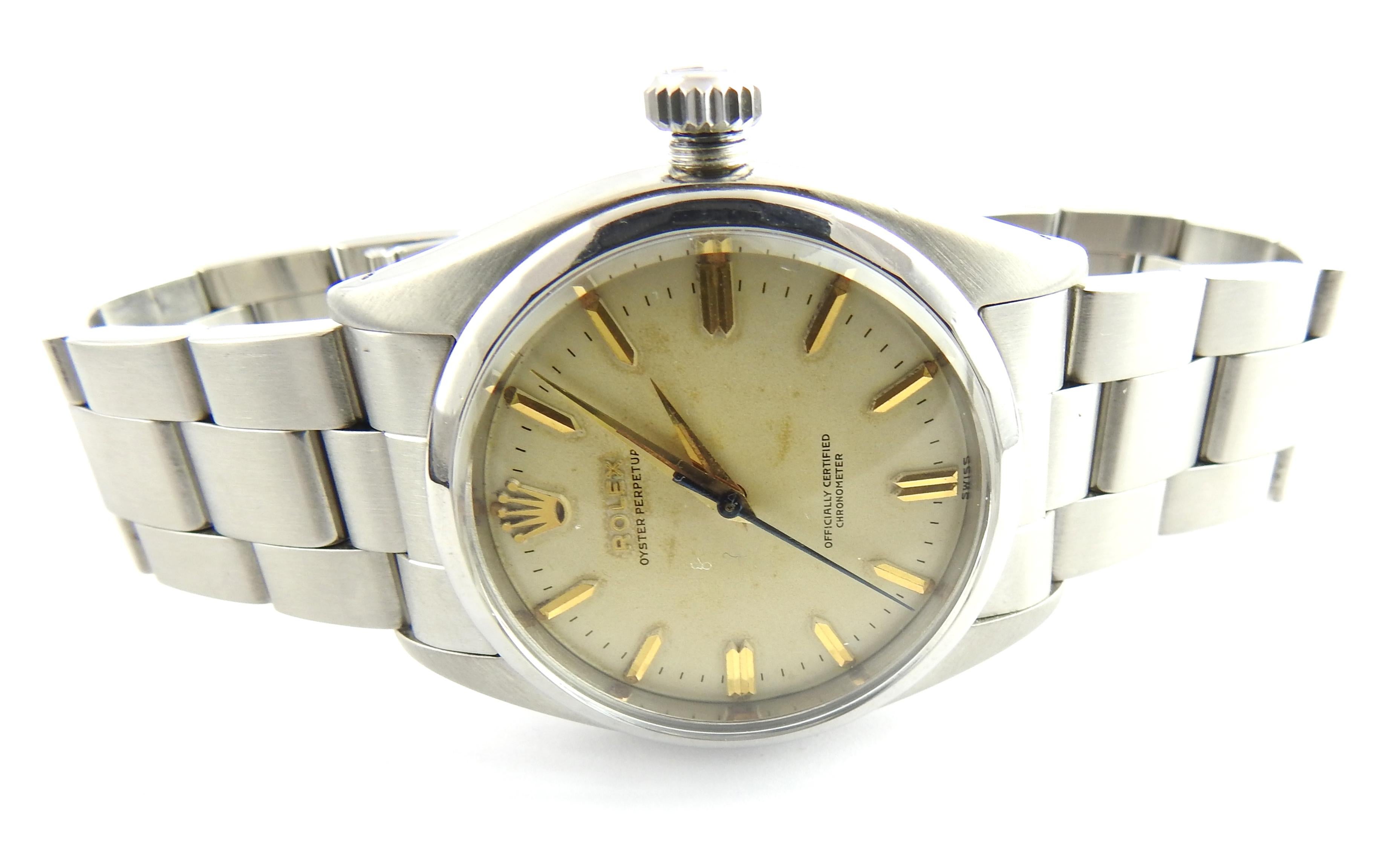 1955 Rolex Men's Watch 6586 Stainless Steel White Dial Gold Markers 5