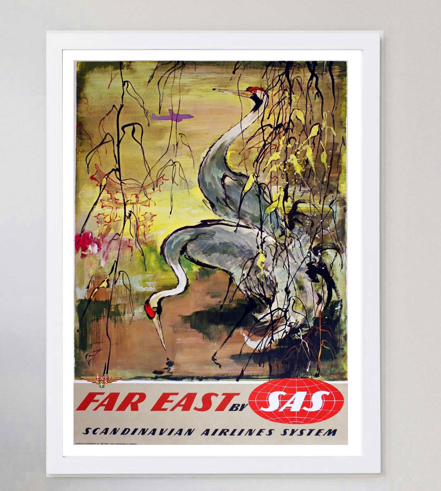 1955 Scandinavian Airlines System - Far East by SAS Original Vintage Poster In Good Condition For Sale In Winchester, GB