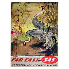 1955 Scandinavian Airlines System - Far East by SAS Poster originale d'epoca