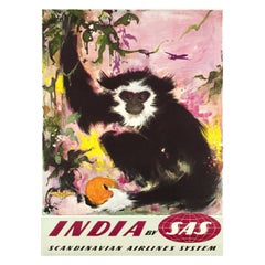 1955 Scandinavian Airlines System - India by SAS Original Vintage Poster
