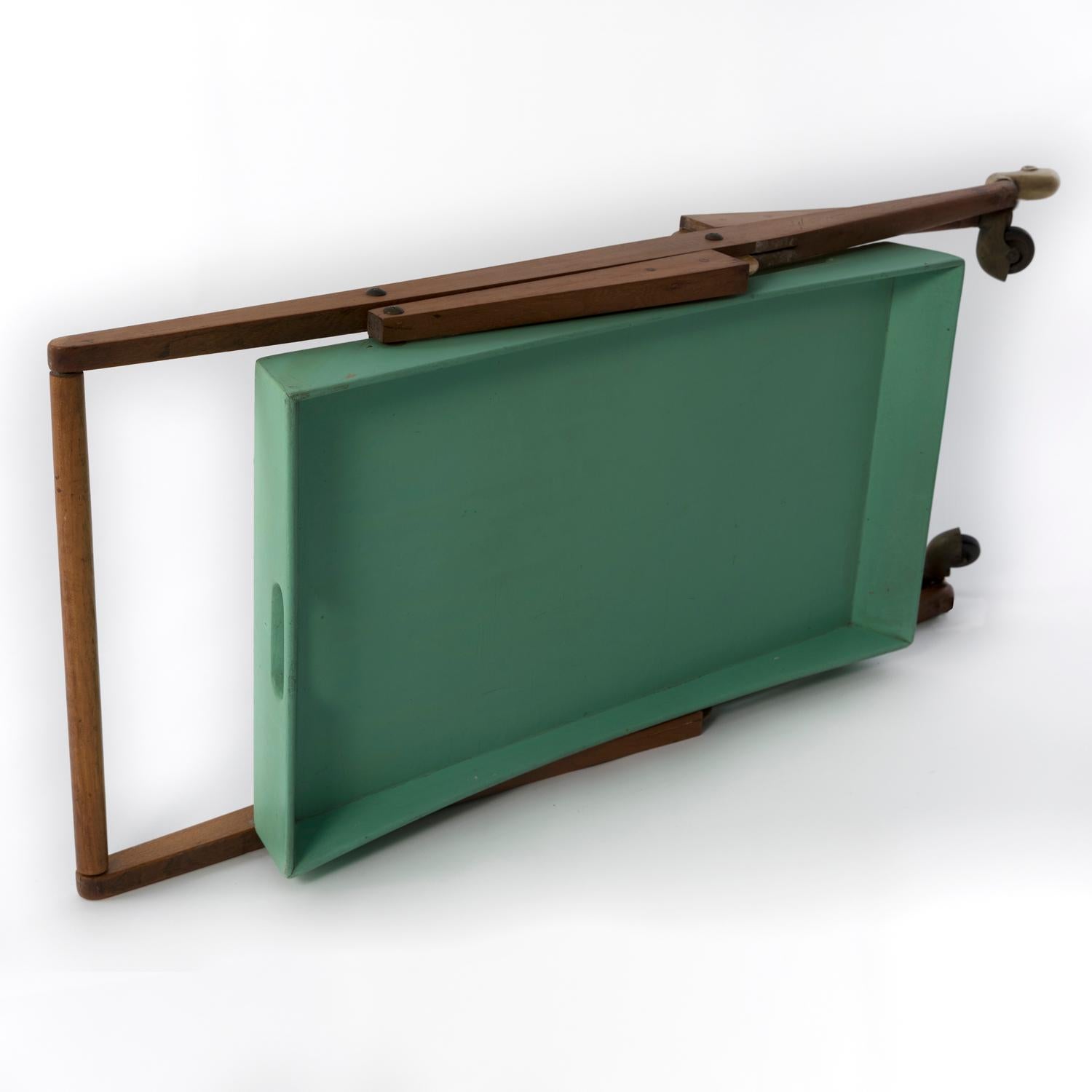 1955 Serving Cart by Angelo Ostuni for Frangi, Green Painting and Elm Tree Wood 2