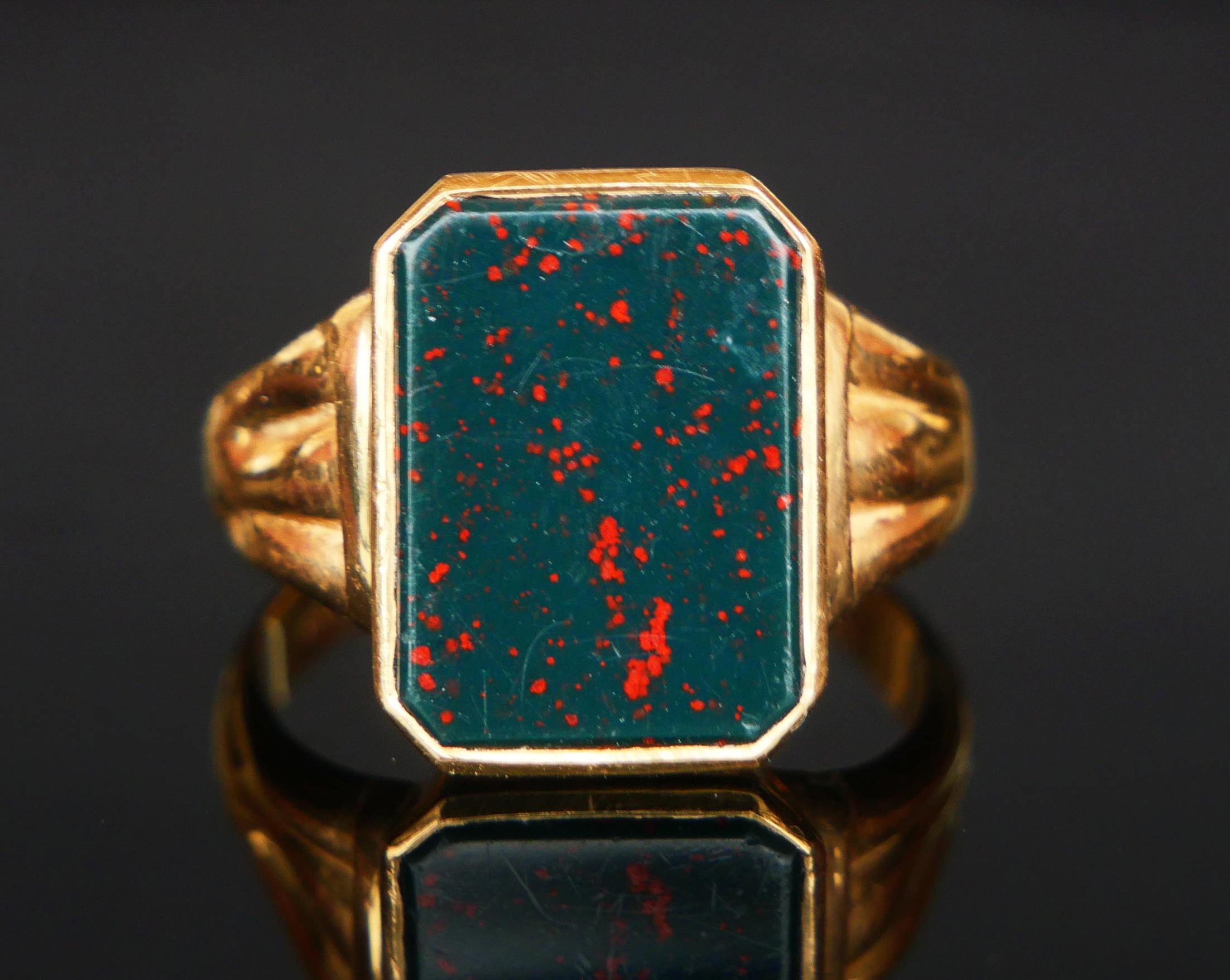 1955 Signet Men Ring 7ct natural Blood Stone solid 18K Gold Ø 9.25 US ...