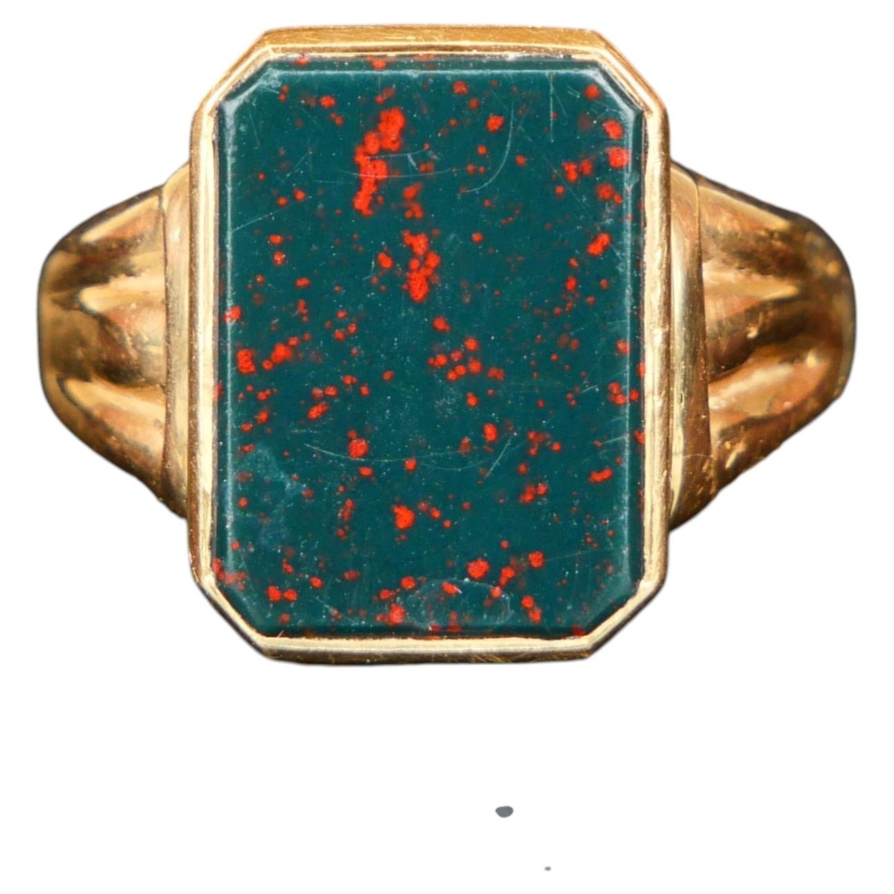 1955 Bague chevalière pour homme 7ct natural Blood Stone solid 18K Gold Ø 9.25 US / 5.4 gr